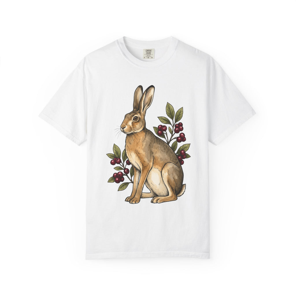 Rabbit Drawing Shirt Holiday Creature Gift Women Garden Tee Bunny T-Shirt Vacation Fan Floral Tshirt Animal Graphic Retro Berry Tshirt