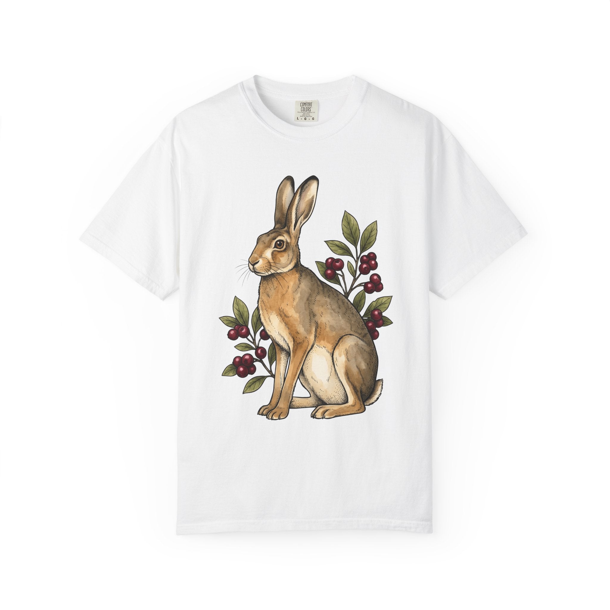 Rabbit Drawing Shirt Holiday Creature Gift Women Garden Tee Bunny T-Shirt Vacation Fan Floral Tshirt Animal Graphic Retro Berry Tshirt