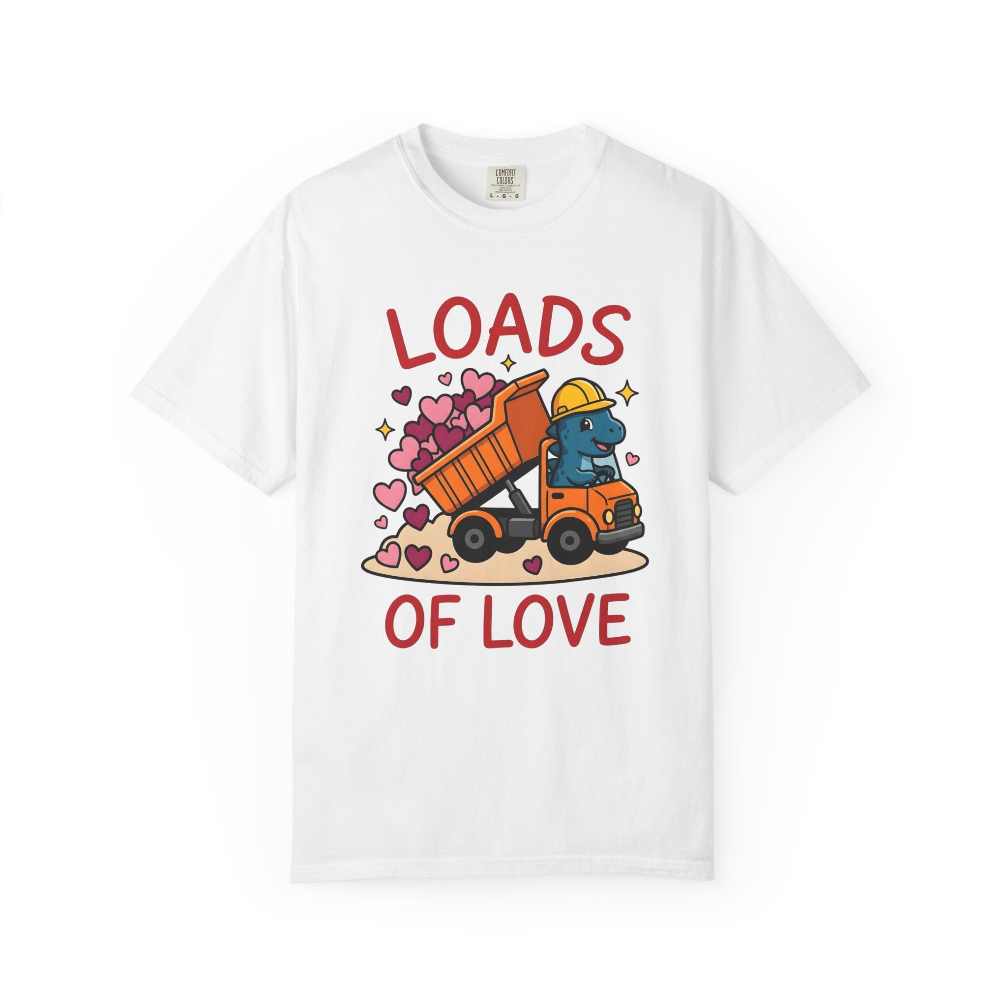 Dinosaur Dump Truck Shirt St. Valentine's Day Twosome Gift Women Line Art Tee Dinosaur Truck T-Shirt Valentines Fan Drawing Graphic Tshirt