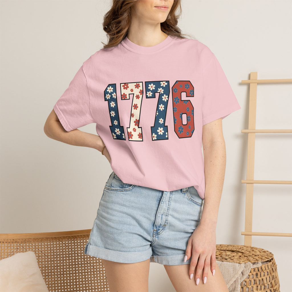 Flag Numbers Shirt America Beachwear Gift Women Botanical Tee Number Flags T-Shirt Patriot Fan Floral Tshirt Coastal Graphic Vintage