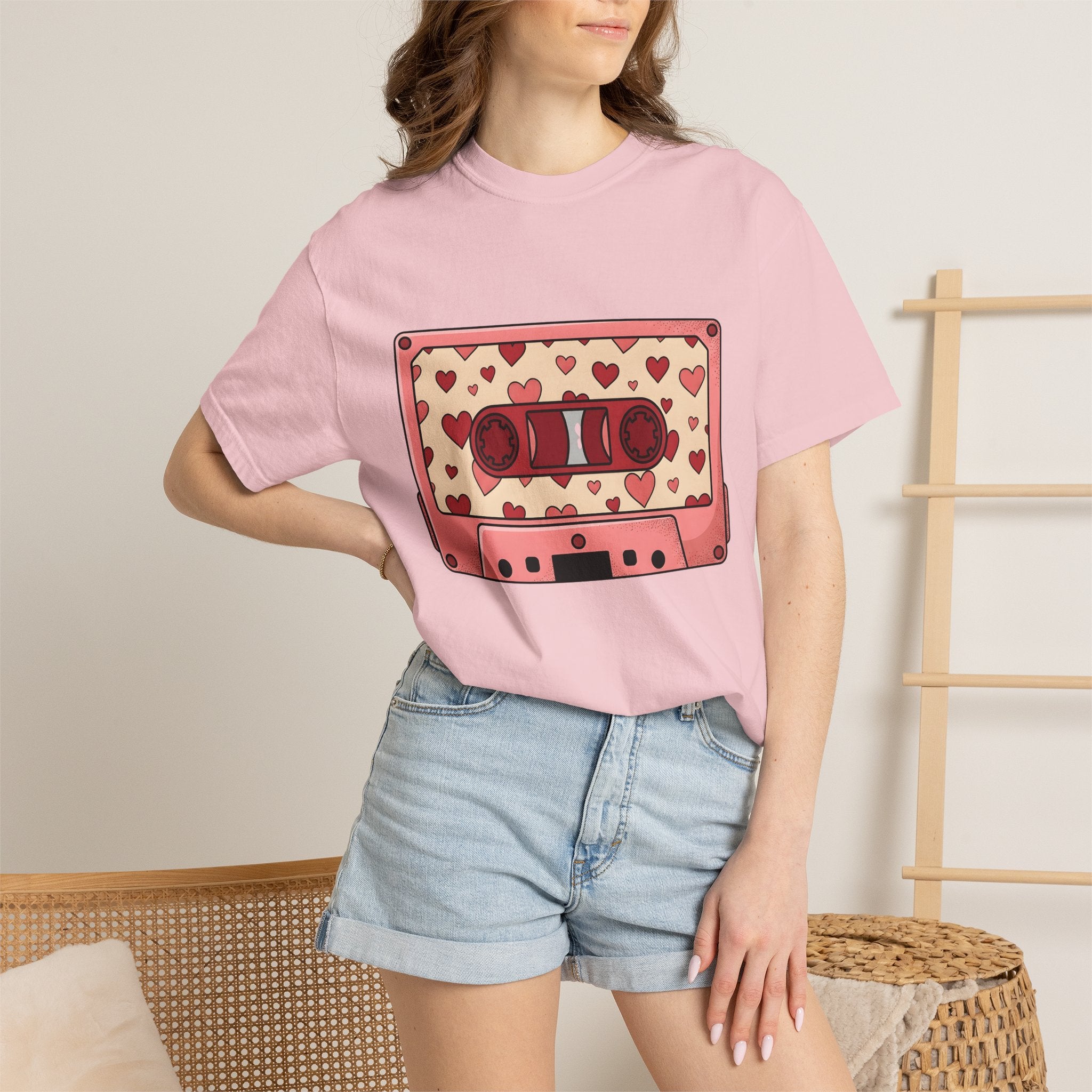 Tape Cassette Shirt Valentines Day Audio Gift Women Sketch Tee Cassette T-Shirt Valentine Fan Drawing Tshirt Sound Graphic Old School Love
