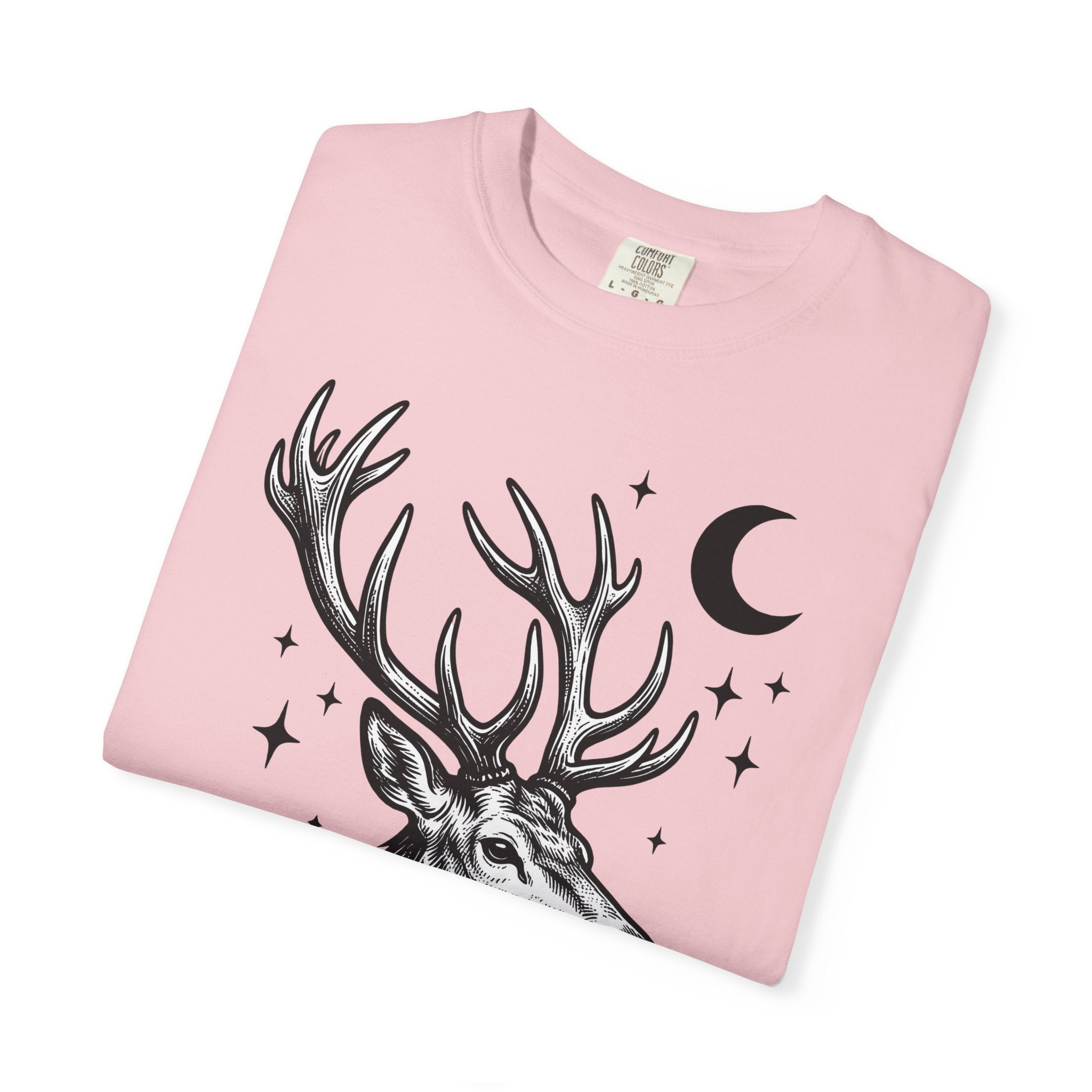 Buck Horns Shirt Boho Chic Forest Gift Women Cartoon Tee Antlers T-Shirt Bohemian Fan Tooned Tshirt Woods Graphic Sketch Moon Shape Tshirt