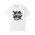 Blackbird Rose Shirt Animals & Flowers Gothic Gift Women Sketch Tee Black Rose T-Shirt Floral Fan Drawing Graphic Dark Old School Branches