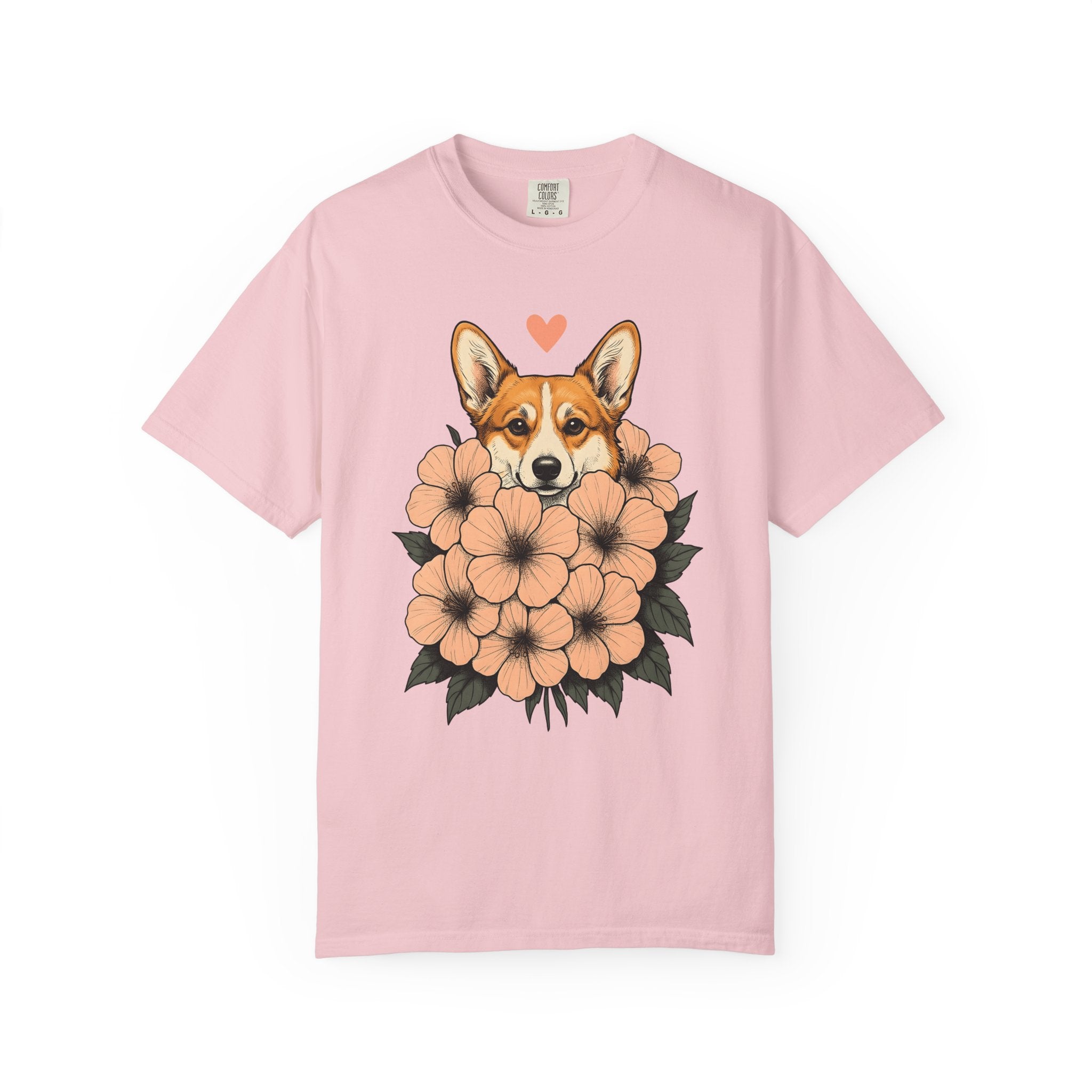 Corgi Pet Shirt Dog Plants Gift Women Line Art Tee Puppy T-Shirt Dog Fan Minimalist Tshirt Botanical Graphic Rustic Garden Flowers Tshirt