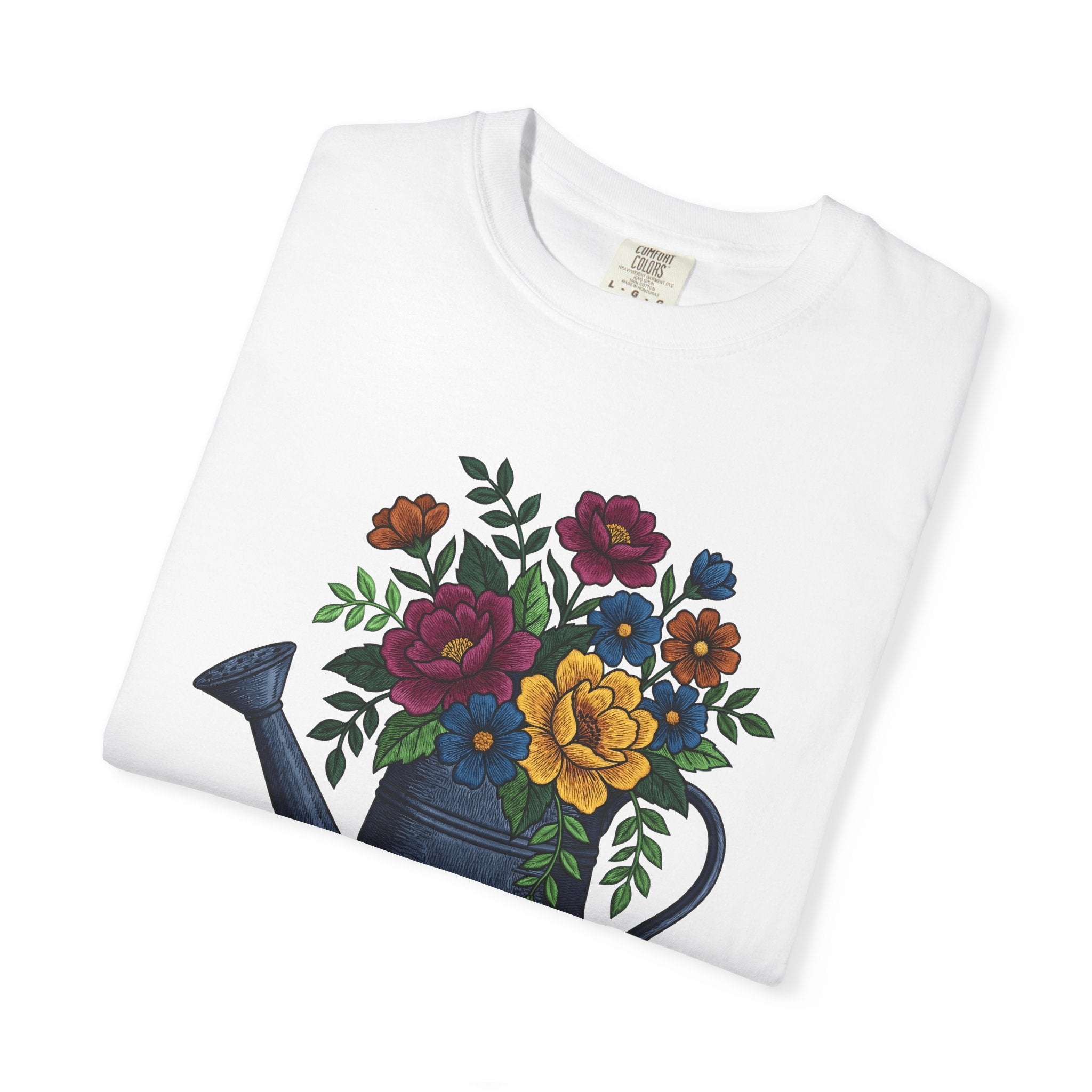 Flowers Watering Pitcher Shirt Easter Blossoms Gift Women Sewing Tee Watering Can T-Shirt Spring Fan Watercolor Tshirt Floral Graphic