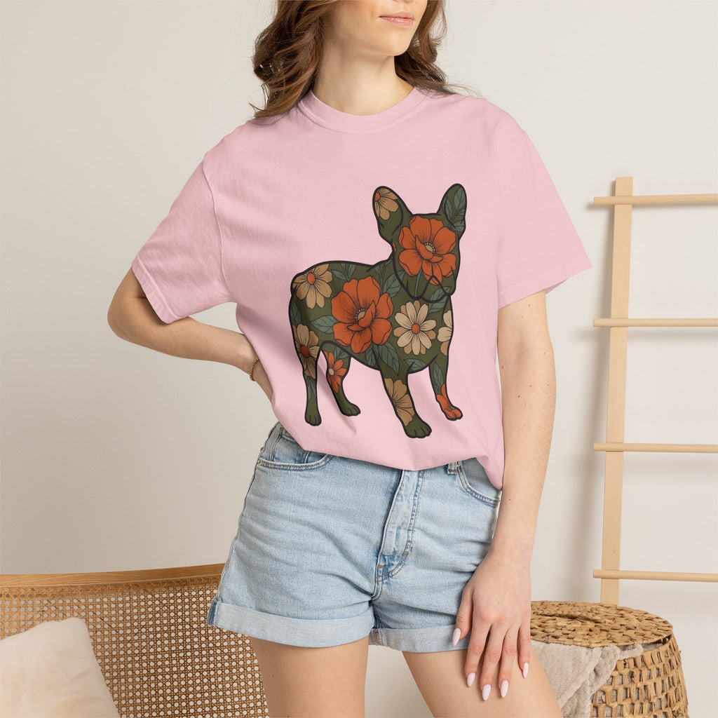 French Bulldog Shirt Dog Botanical Gift Women Rustic Tee Bouledogue T-Shirt Dog Fan Vintage Tshirt Floral Graphic Retro Flower Tshirt