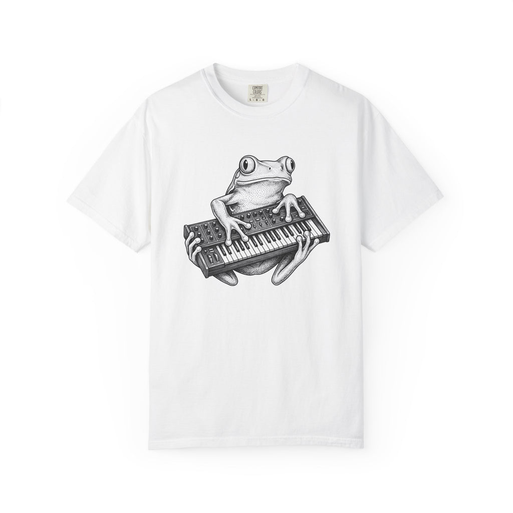 Frog Piano Shirt Frog Instrument Gift Women Sketch Tee Piano T-Shirt Toad Enthusiast Drawing Design Retro Keyboard Tshirt