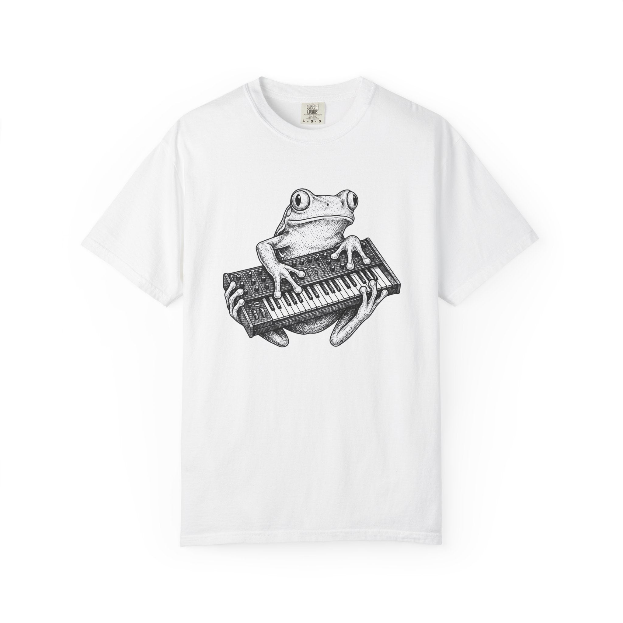 Frog Piano Shirt Frog Instrument Gift Women Sketch Tee Piano T-Shirt Toad Enthusiast Drawing Design Retro Keyboard Tshirt