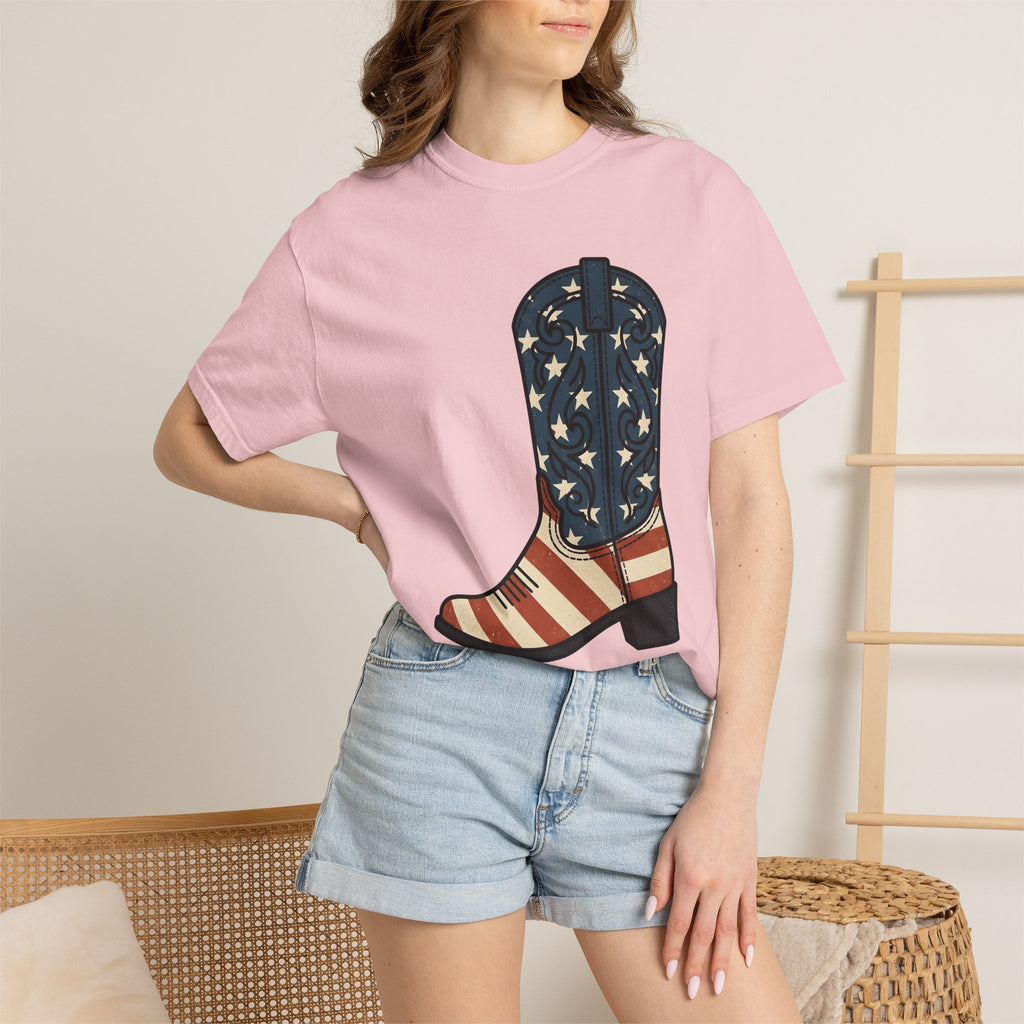 Leather Boot Shirt America 4Th Of July Rodeo Gift Women Retro Tee Boot T-Shirt Patriot Fan Chelsea Boot Tshirt Vintage Graphic Heritage Star