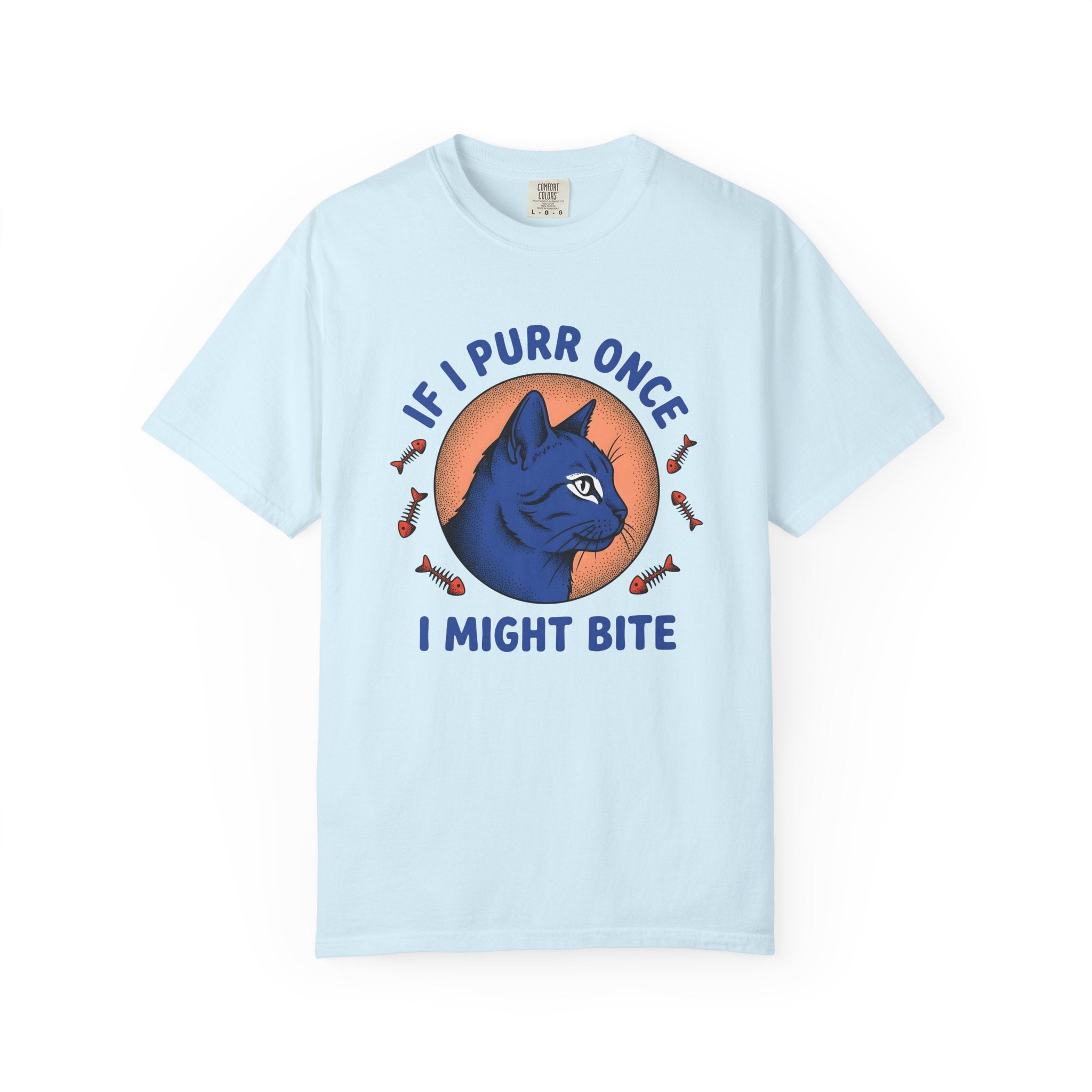 Blue Feline Artwork Shirt Cat Comedy Gift Women Colorful Tee Cat T-Shirt Cat Fan Fancy Tshirt Humor Graphic Classic Fish Spine Tshirt