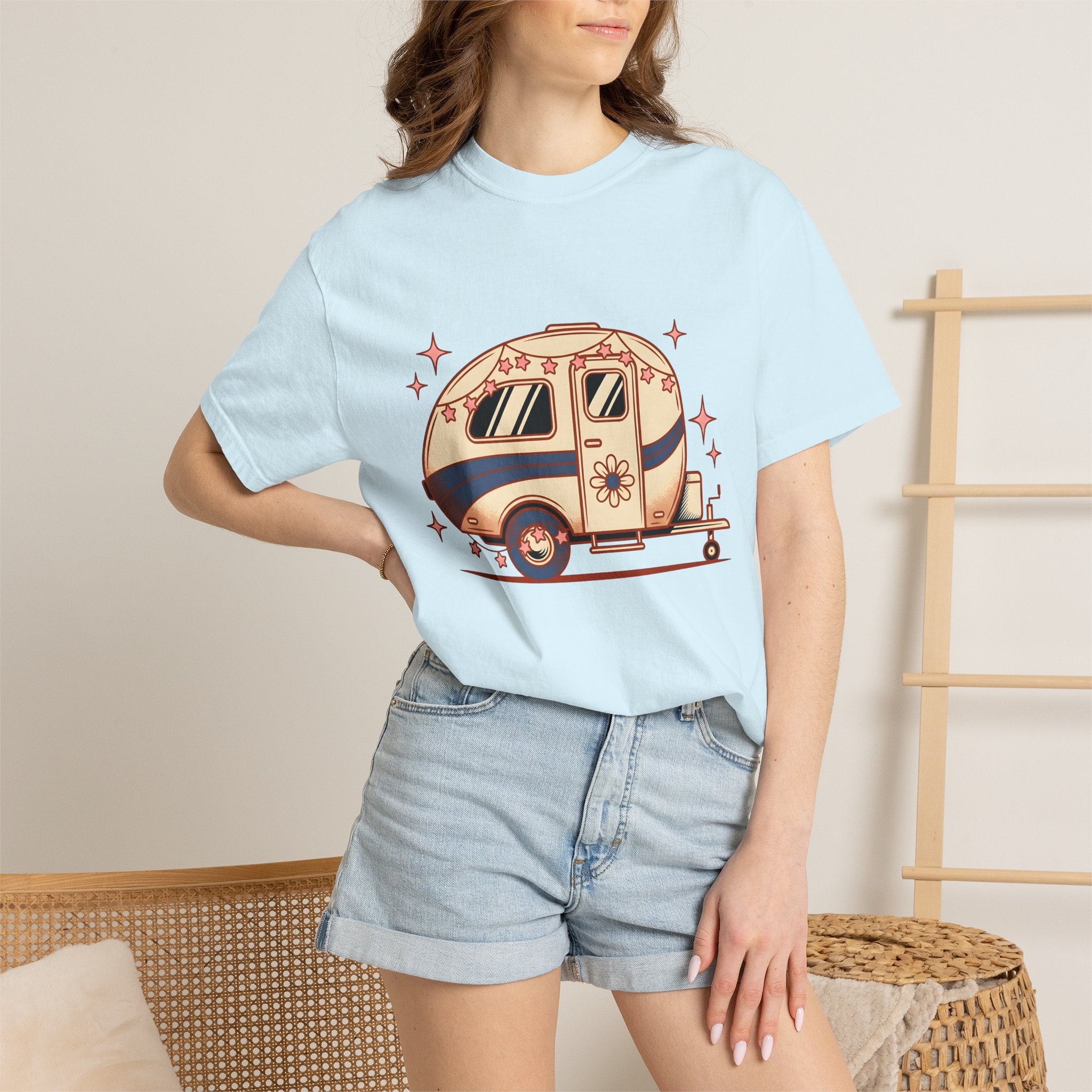 Camper Van Shirt America 4Th Of July Camping Gift Women Retro Tee Motorhome T-Shirt Patriot Fan Vintage Camper Graphic Tshirt Vintage Stars