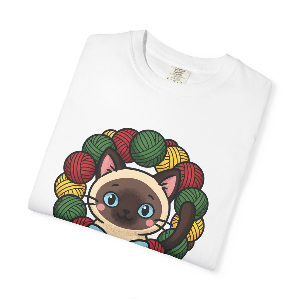 Siamese Kitten Shirt Cat Christmas Gift Women Chibi Tee Kitten T-Shirt Cat Fan Cartoon Tshirt Winter Graphic Comic Yarn Ring Tshirt
