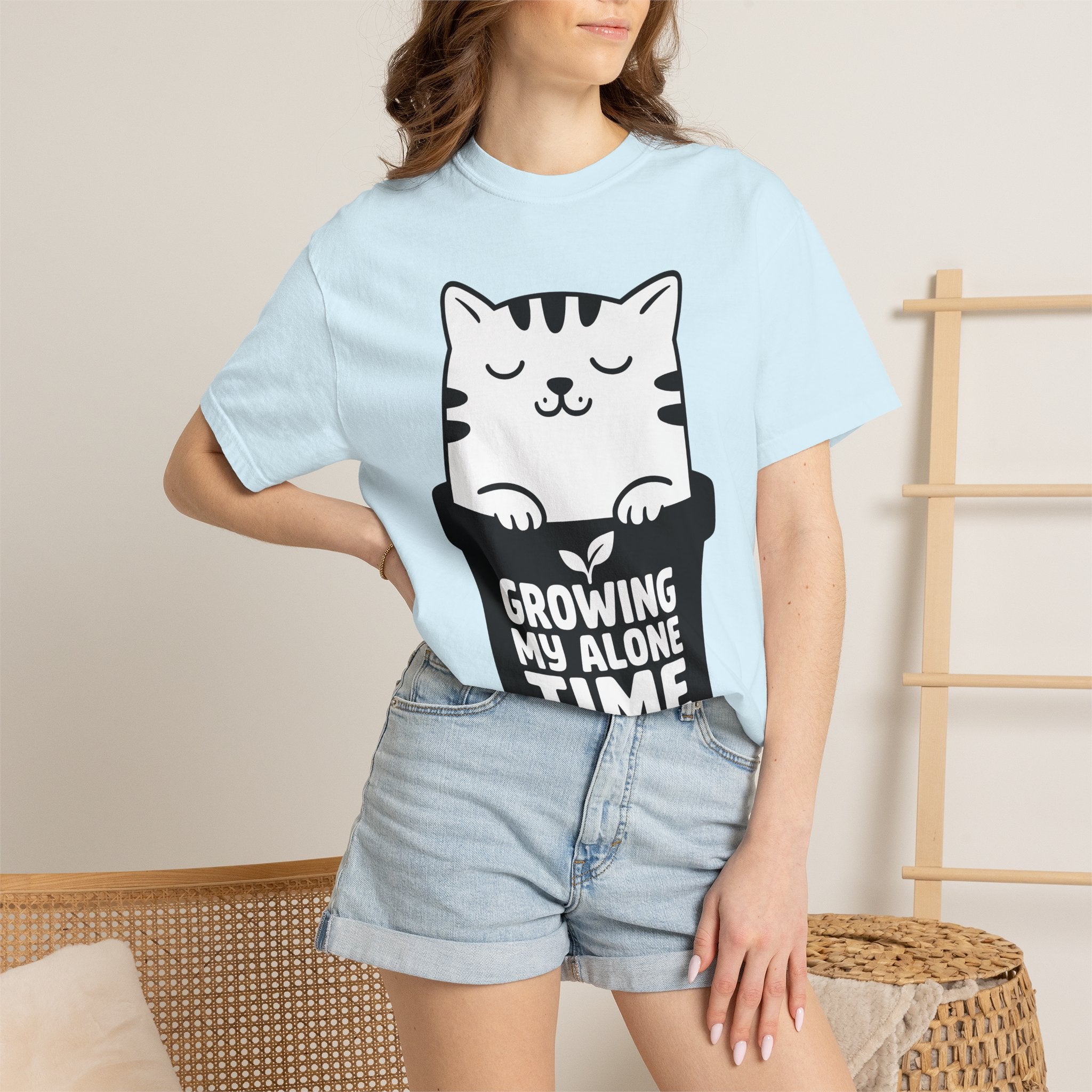 Kitten Pot Shirt Cat Shy Gift Women Adorable Tee Kitten T-Shirt Cat Fan Cute Tshirt Introvert Graphic Simple Greenery Tshirt