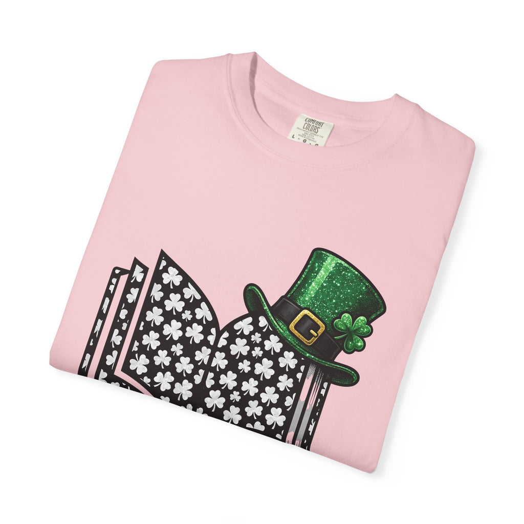 Open Book Shirt St Patrick's Day Books Gift Women Sparkle Tee Novel T-Shirt Shamrock Fan Glossy Graphic Tshirt Retro Leprechaun Hat Tshirt