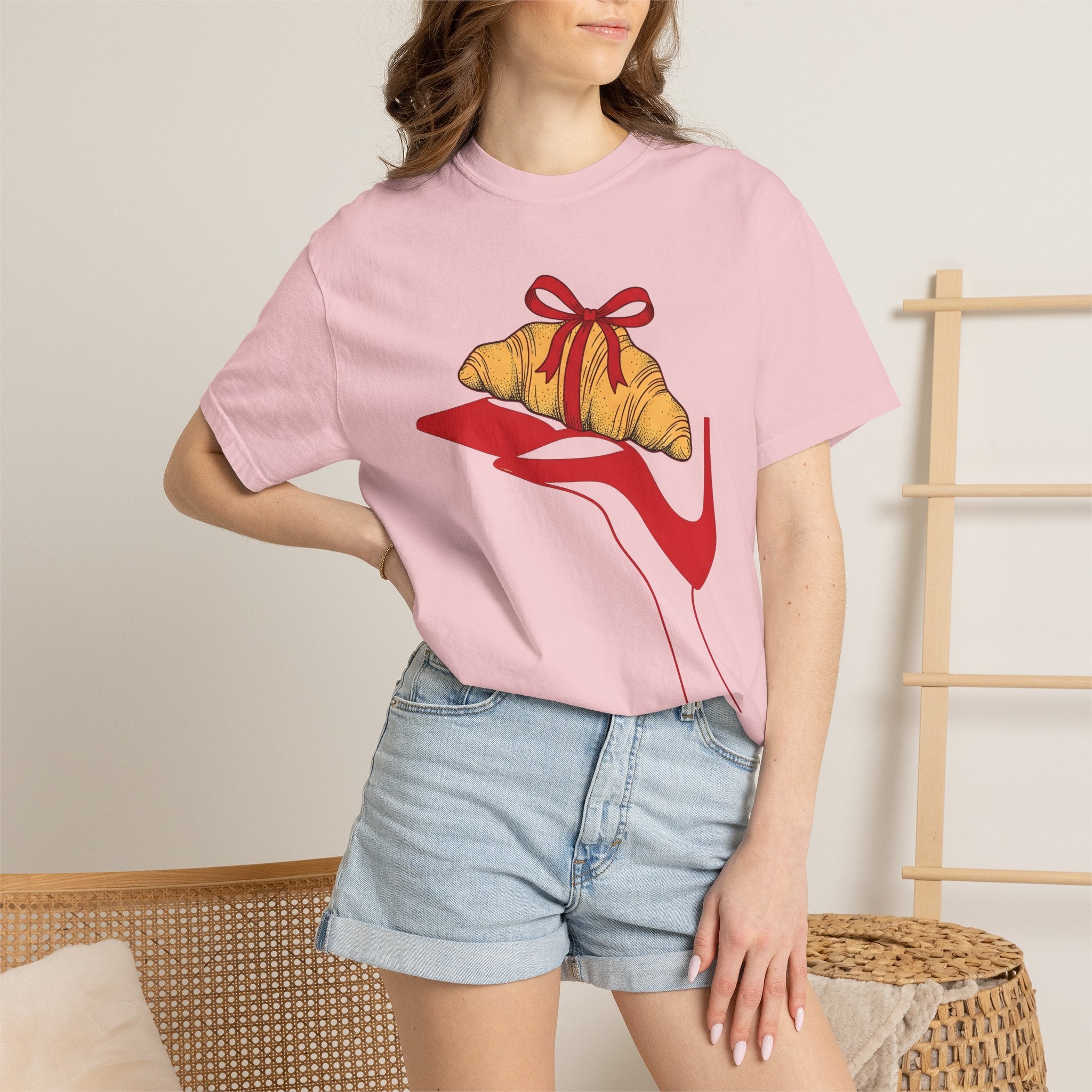 Croissant Gift Shirt Desserts Clothing Gift Women Cartoon Tee Pastry T-Shirt Dessert Fan Comic Tshirt Apparel Graphic Clean High Heel Shoe