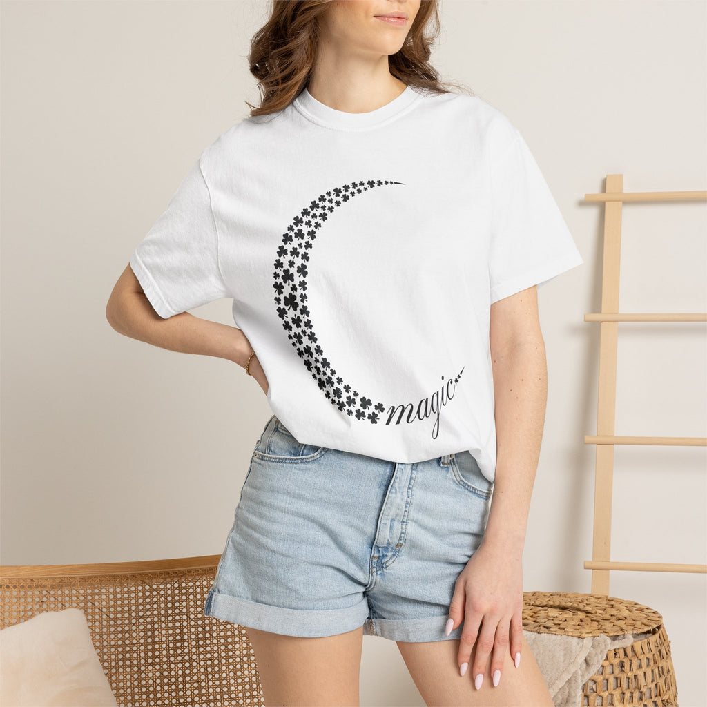 Lucky Moon Shirt St Patrick's Day Astronomy Gift Women Modern Tee Moonlight T-Shirt Shamrock Fan Contemporary Tshirt Galaxy Graphic Gypsy