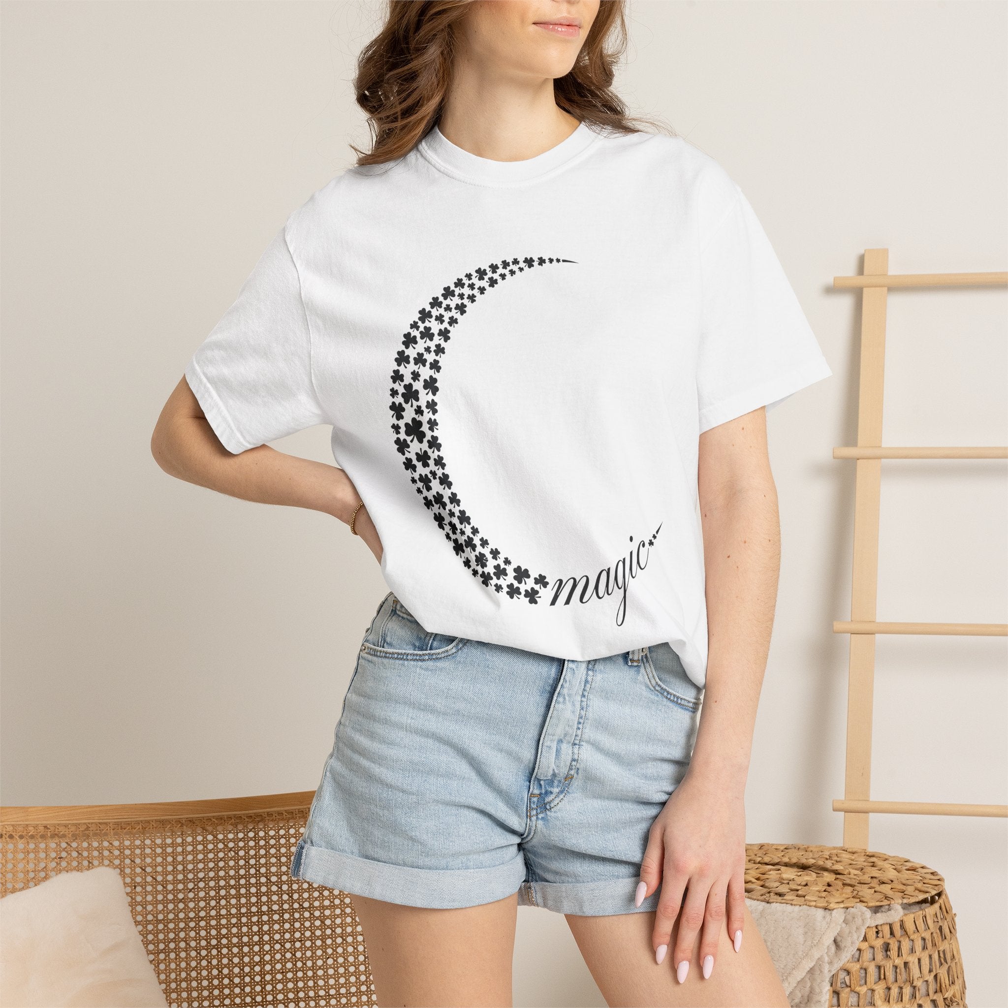 Lucky Moon Shirt St Patrick's Day Astronomy Gift Women Modern Tee Moonlight T-Shirt Shamrock Fan Contemporary Tshirt Galaxy Graphic Gypsy