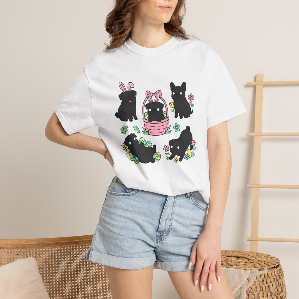 Pug Puppy Shirt Easter Pets Gift Women Adorable Tee Pugs T-Shirt Easter Fan Cute Tshirt Animal Graphic Cartoon Easter Eggs Tshirt