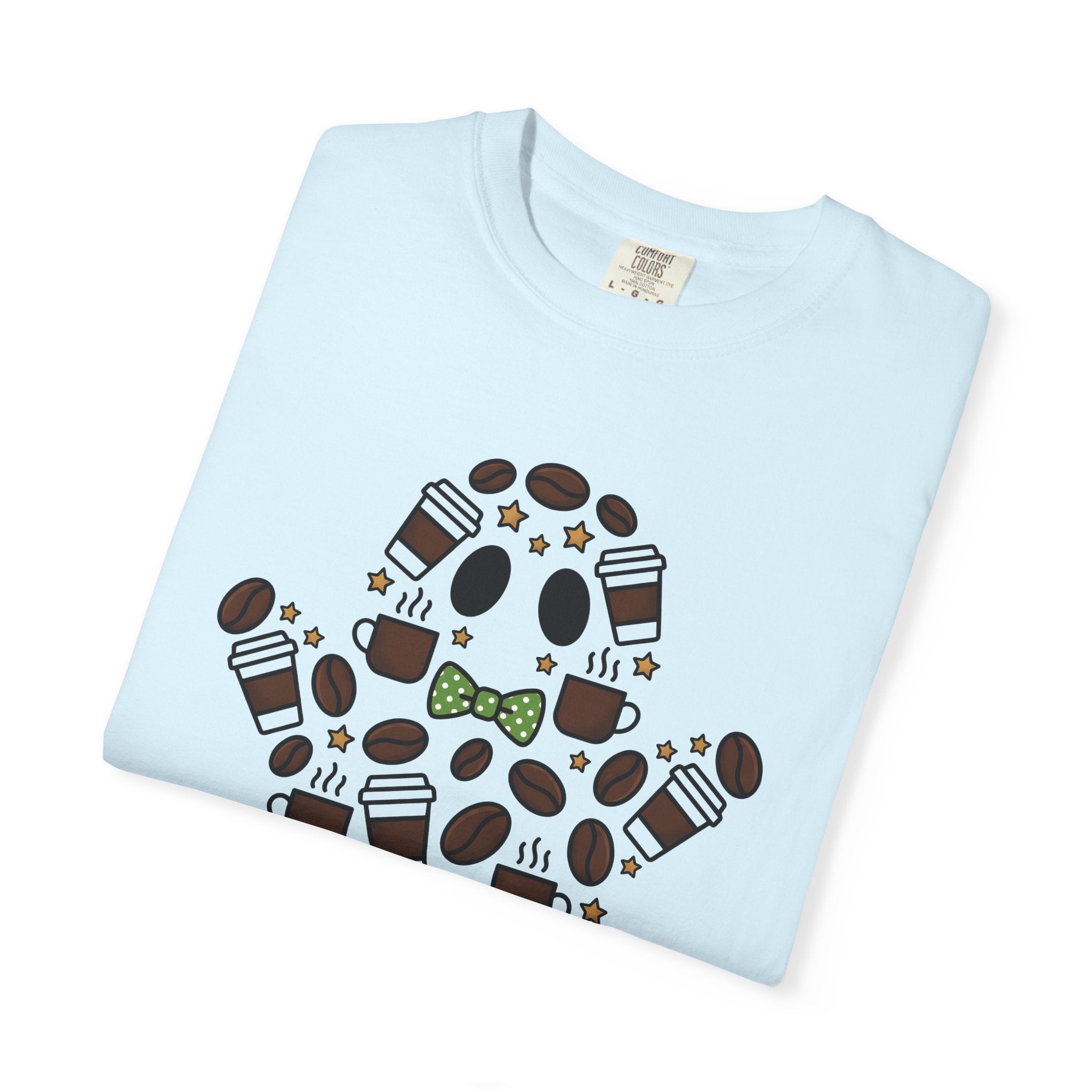 Ghost Coffee Shirt Halloween Coffee Gift Women Cartoon Tee Coffee T-Shirt Spooky Fan Cartoony Tshirt Java Graphic Doodle Coffee Beans Tshirt