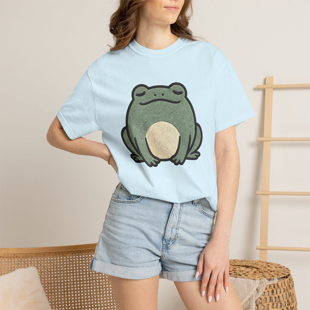 Frog Graphic Shirt Animals Nature Gift Women Embroidery Tee Toad T-Shirt Wildlife Fan Stitched Tshirt Environmental Graphic Minimalist