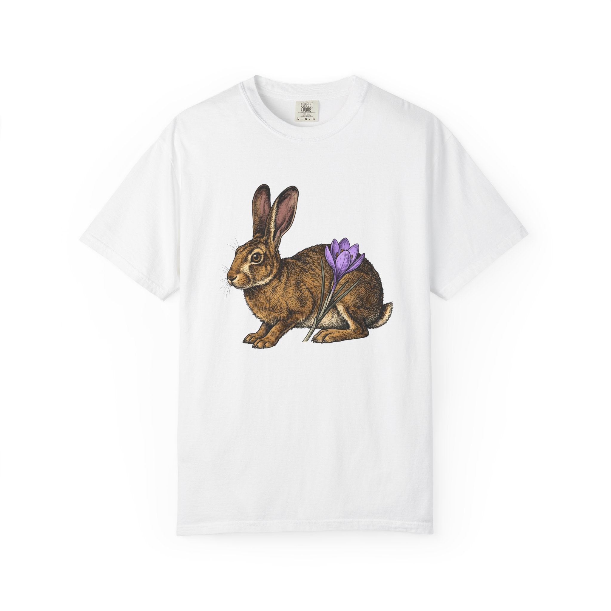 Bunny Rabbit Shirt Spring Celebration Gift Women Shabby Chic Tee Rabbit T-Shirt Springtime Fan Distressed Tshirt Party Graphic Doodle Flower