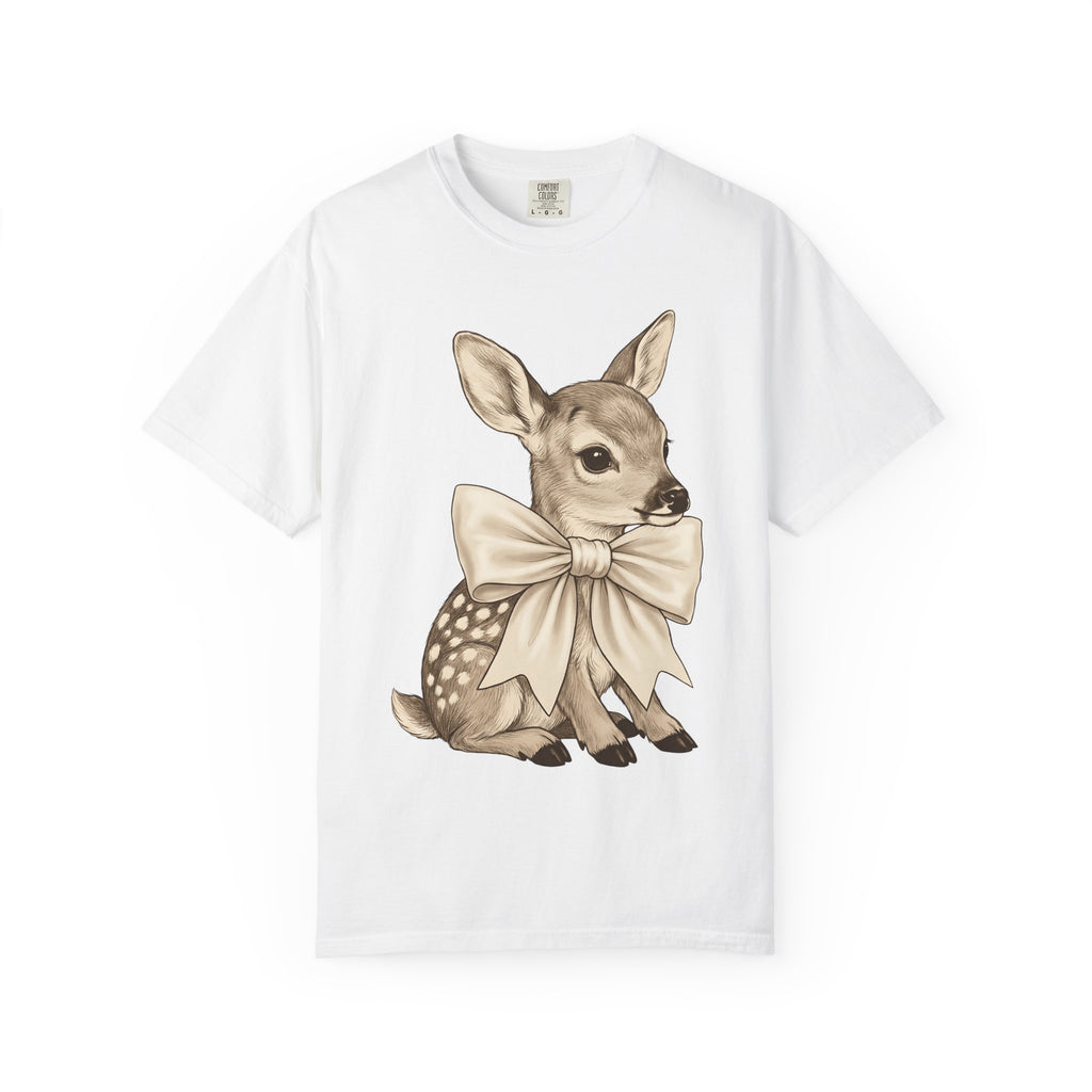 Baby Deer Shirt Easter Animal Gift Women Vintage Tee Fawn T-Shirt Easter Fan Retro Tshirt Wildlife Graphic Hand Drawn Bow Tshirt