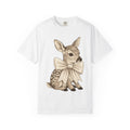 Baby Deer Shirt Easter Animal Gift Women Vintage Tee Fawn T-Shirt Easter Fan Retro Tshirt Wildlife Graphic Hand Drawn Bow Tshirt