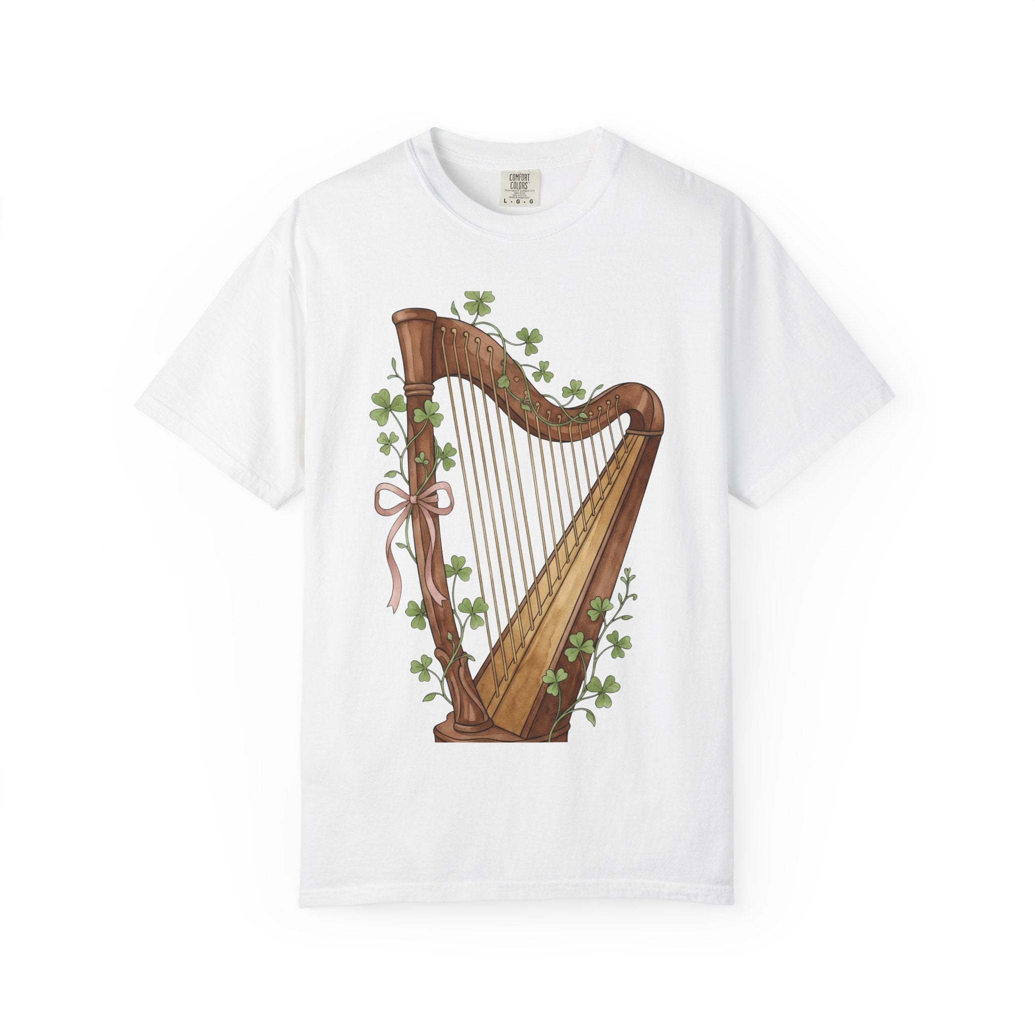 Harp Illustration Shirt St Patrick's Day Celtic Gift Women Watercolor Tee Lyre T-Shirt Irish Fan Watercolour Tshirt Gaelic Graphic Sketch