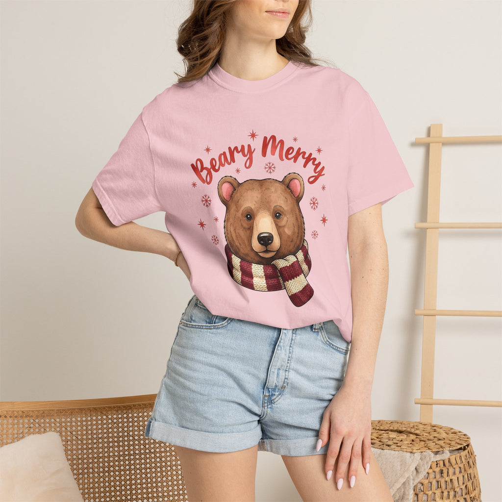 Bear Scarf Shirt Animals Holiday Gift Women Cute Tee Teddy T-Shirt Wildlife Fan Cartoon Tshirt Christmas Graphic Doodle Snowflakes Tshirt