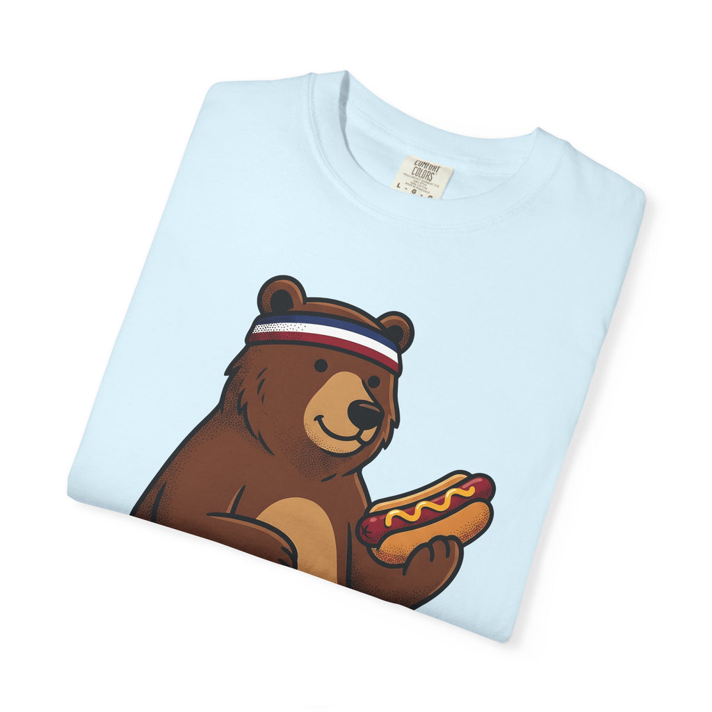 Bear Sausage Shirt America Flag Gift Women Comic Tee Sausage T-Shirt Patriot Fan Cartoon Tshirt Banner Graphic Vintage Sweatband Tshirt