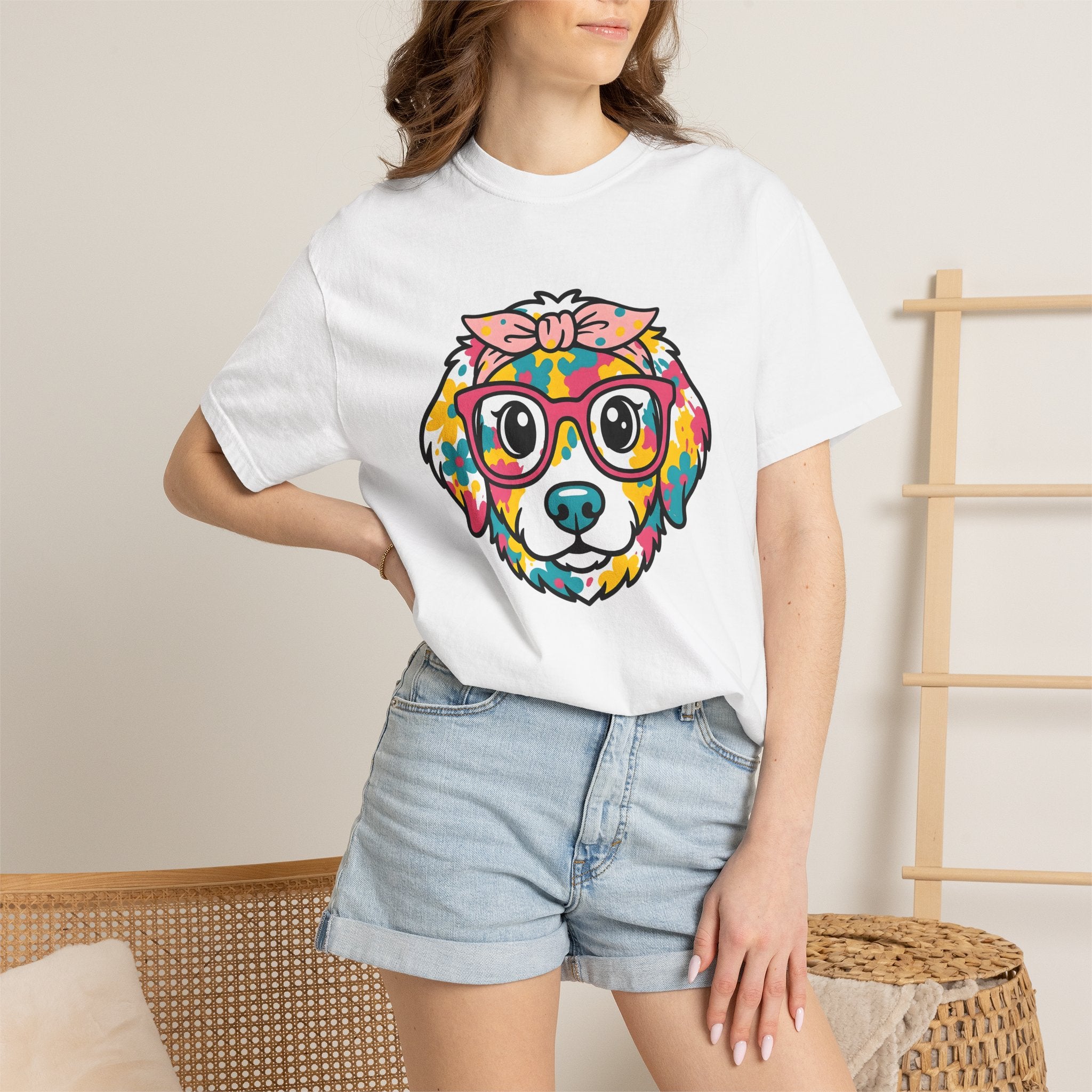 Dog Head Shirt Easter Animal Gift Women Comic Tee Puppy T-Shirt Easter Fan Cartoon Tshirt Creature Graphic Vibrant Spectacles Tshirt