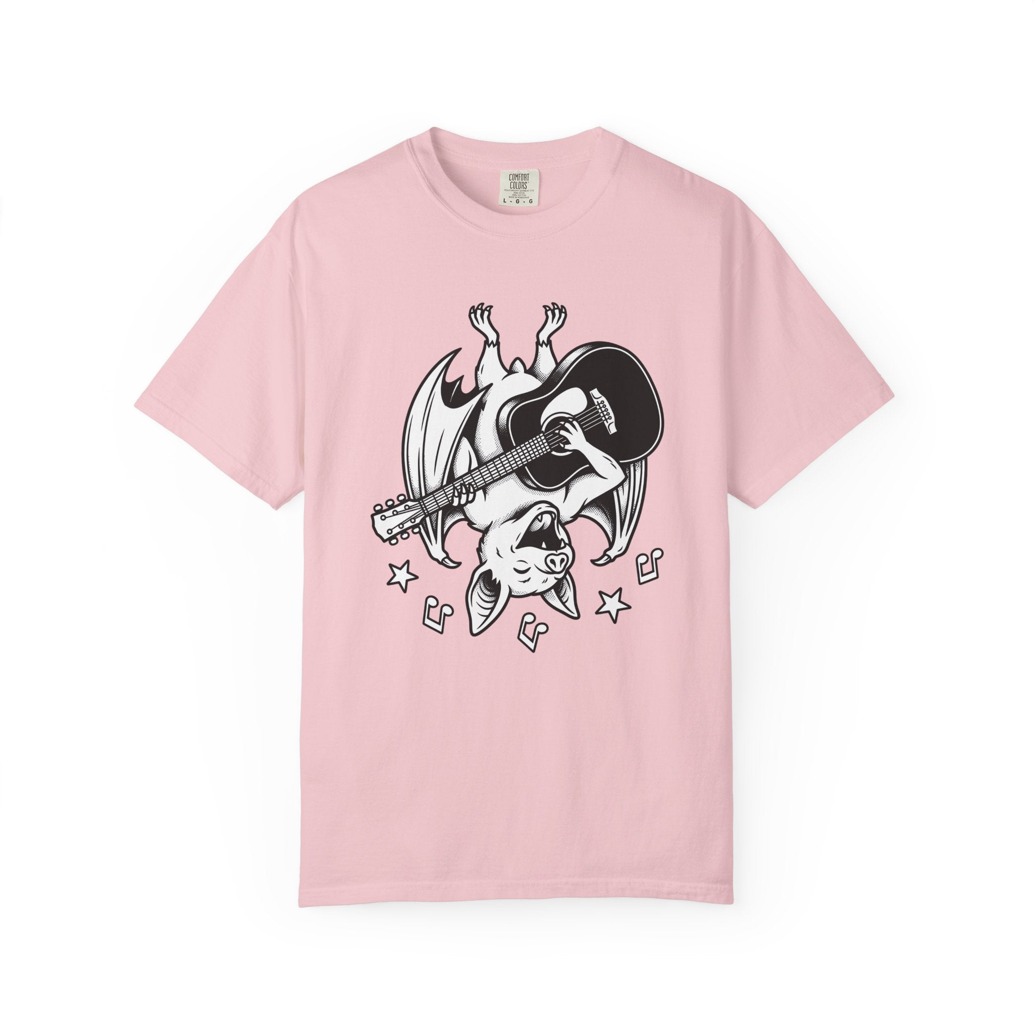 Bat Guitar Shirt Funny Nature Gift Women Illustration Tee Guitar T-Shirt Comedian Fan Cartoon Tshirt Wildlife Graphic Hand Drawn Musical