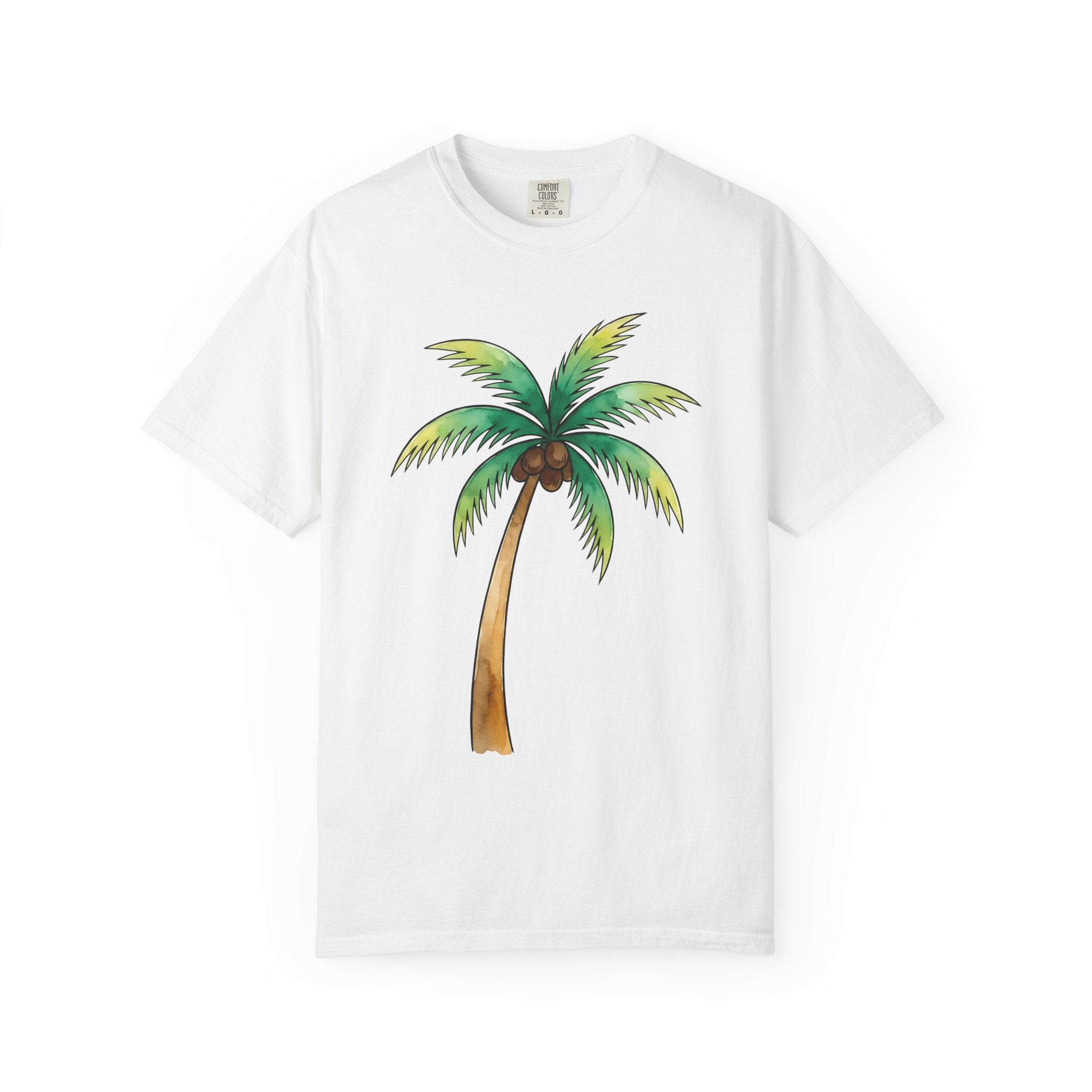 Palm Leaf Shirt Tropical Beach Gift Women Watercolor Tee Frond T-Shirt Island Fan Watercolour Tshirt Coastal Graphic Sketch Coconut Fruit