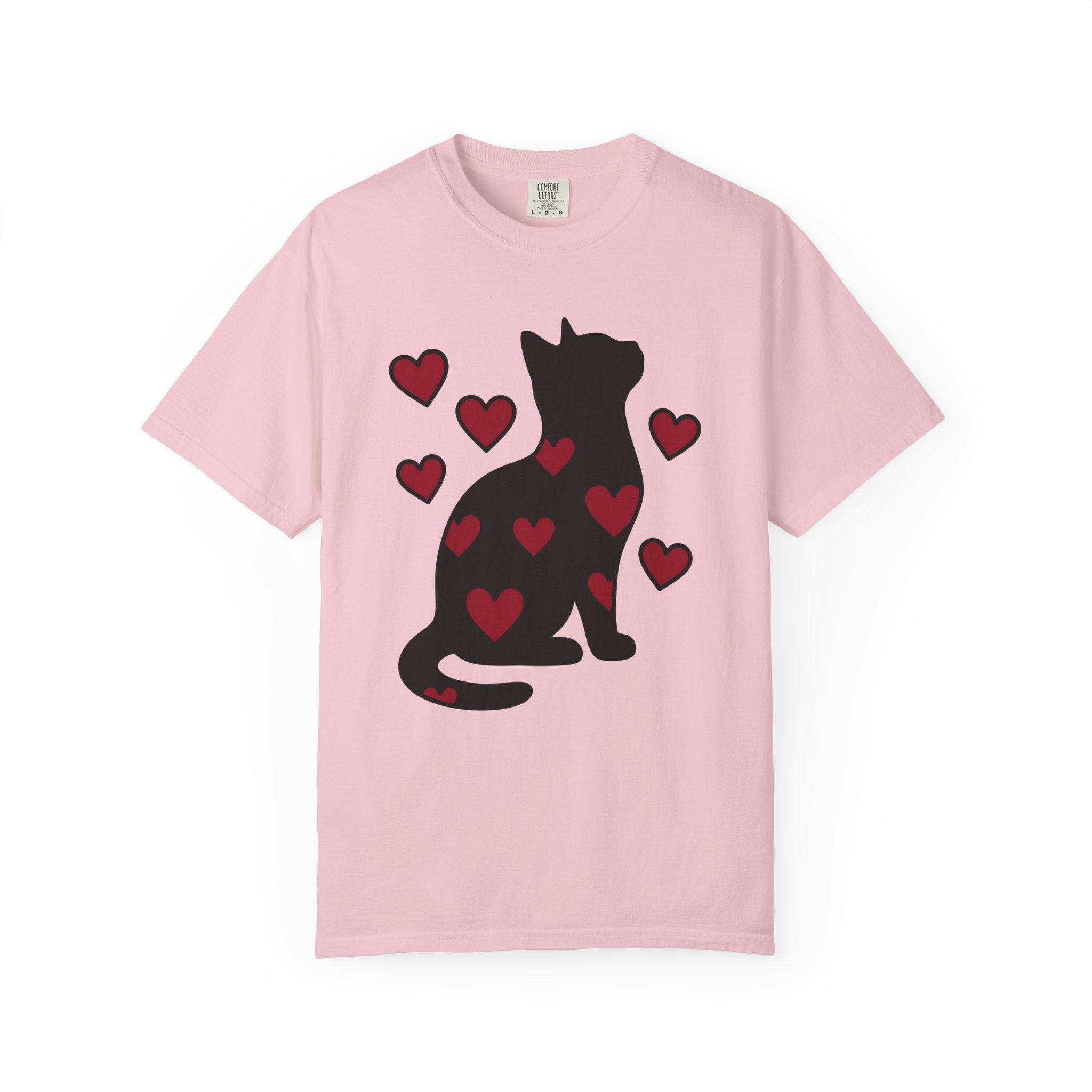 Black Pussycat Shirt Cat Affection Gift Women Understated Tee Cat T-Shirt Feline Fan Kitty Tshirt Love Graphic Trendy Heart Icons Tshirt