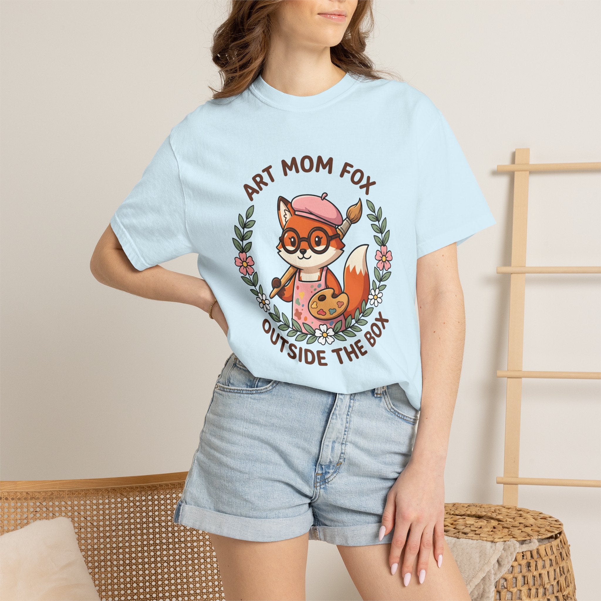 Fox Creator Shirt Moms Critters Gift Women Sweet Tee Fox Maker T-Shirt Mom Fan Fox Art Tshirt Animal Graphic Animated Blossom Wreath Tshirt