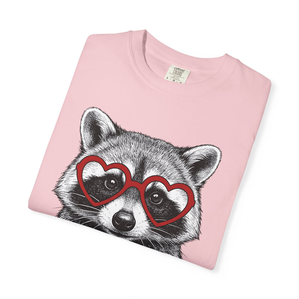 Raccoon Love Glasses Shirt Valentines Day Fauna Gift Women Line Art Tee Raccoon T-Shirt Valentine Fan Minimalist Tshirt Wildlife Graphic