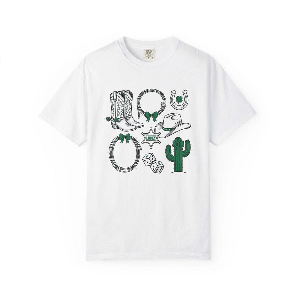 Cowboy Country Symbols Shirt St Patricks Day Rodeo Gift Women Retro Tee Western T-Shirt Shamrock Fan Vintage Tshirt Rodeo Graphic Sketch