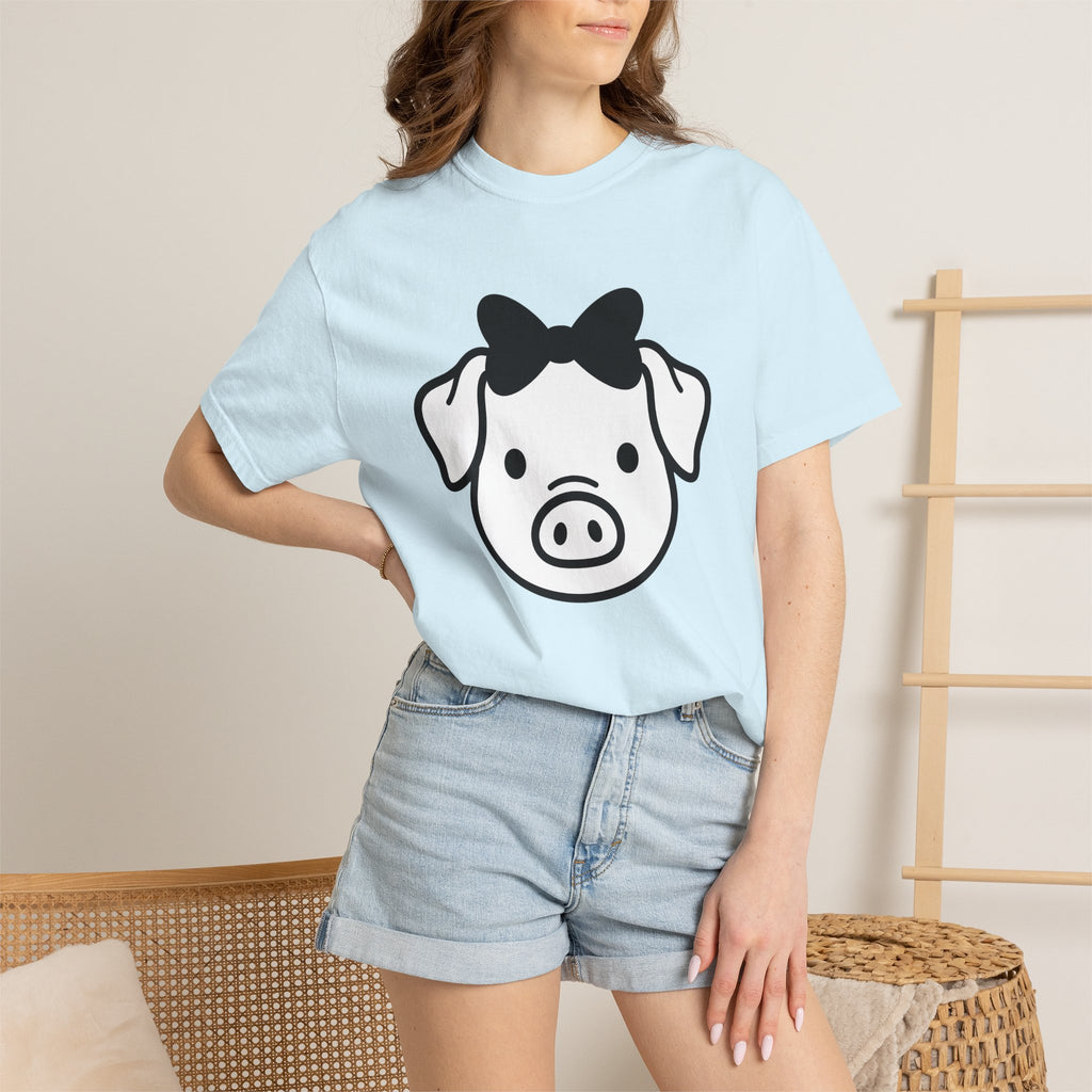 Pig Head Shirt Easter Wildlife Gift Women Cute Tee Swine T-Shirt Easter Fan Hog Tshirt Animal Graphic Simple Ribbon Tshirt