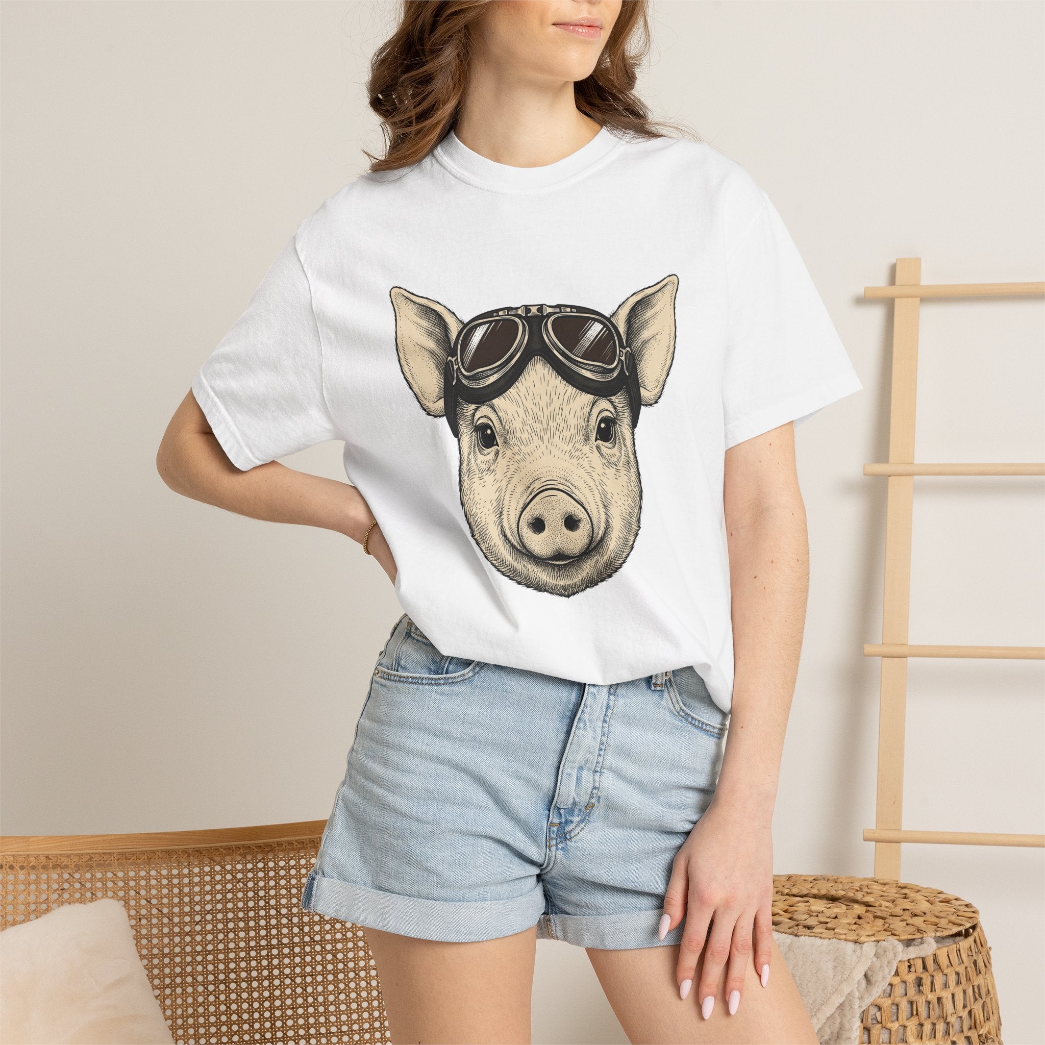 Pig Glasses Shirt Easter Pets Gift Women Cartoon Tee Swine T-Shirt Easter Fan Pig Tshirt Animal Graphic Line Art Flyer Tshirt