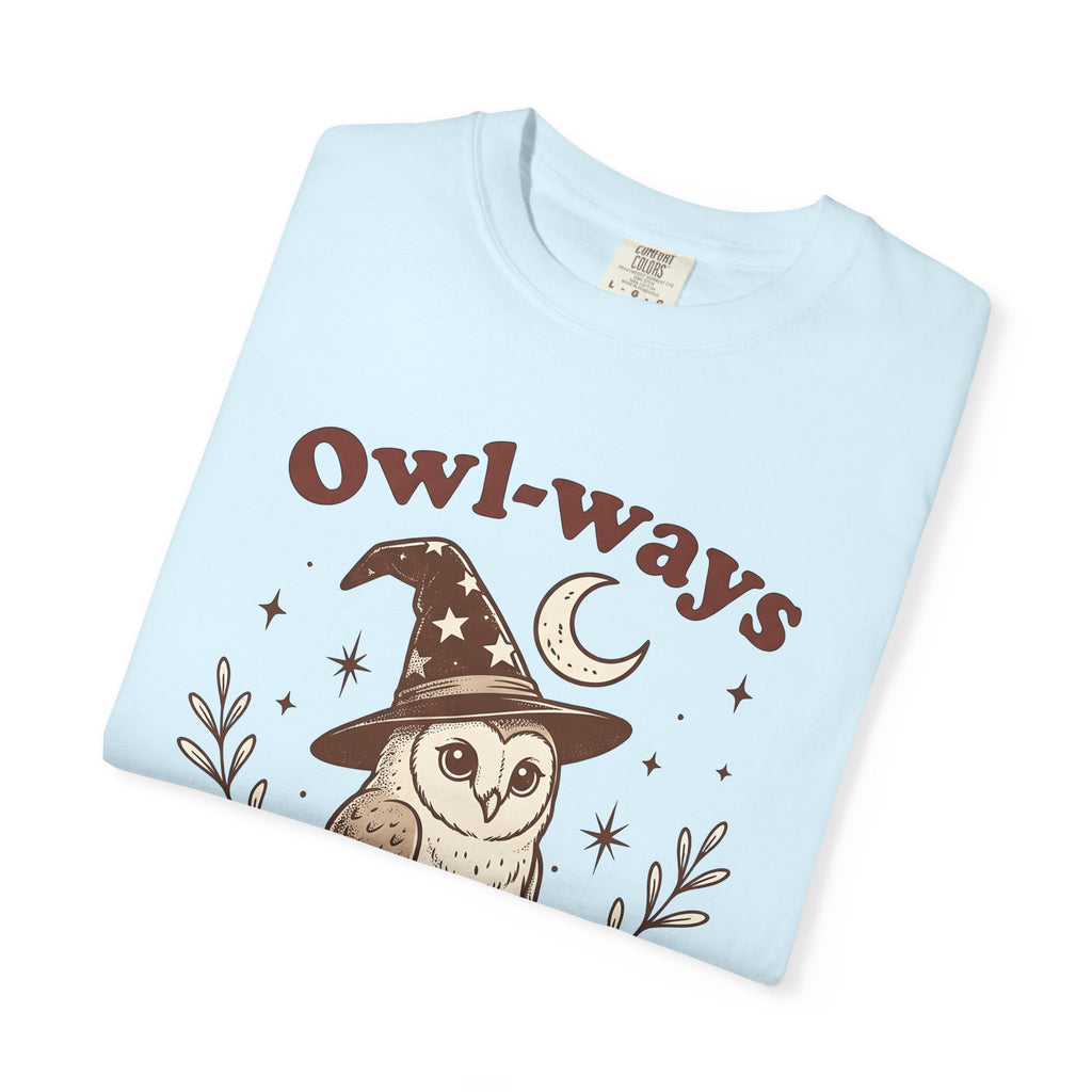 Owl Warlock Hat Shirt Halloween Mystic Gift Women Old School Tee Wizard Hat T-Shirt Horror Fan Witchery Graphic Tshirt Outline Nightlight
