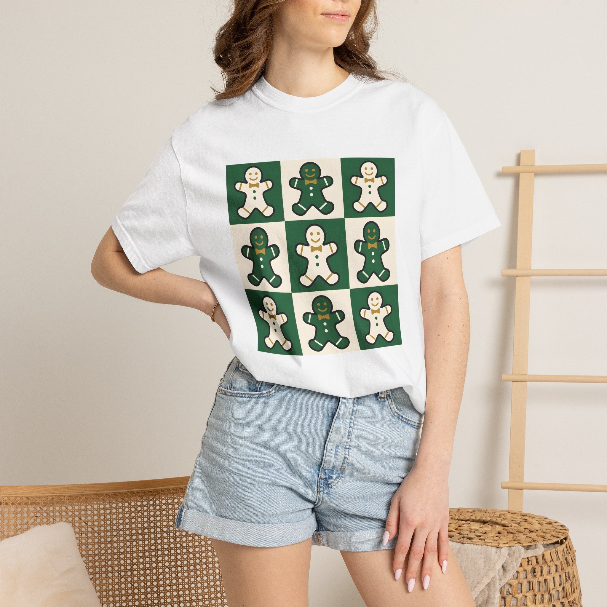 Gingerbread Treat Shirt Christmas Dessert Gift Women Modern Tee Cookie T-Shirt Christmas Fan Cookie Tshirt Sweet Graphic Classic Ribbon Bow