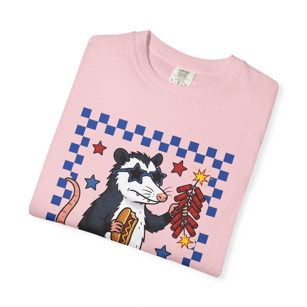 Possum Firework Shirt America 4Th Of July Holiday Gift Women Sketch Tee Fireworks T-Shirt Patriotic Fan Illustrated Tshirt Celebration