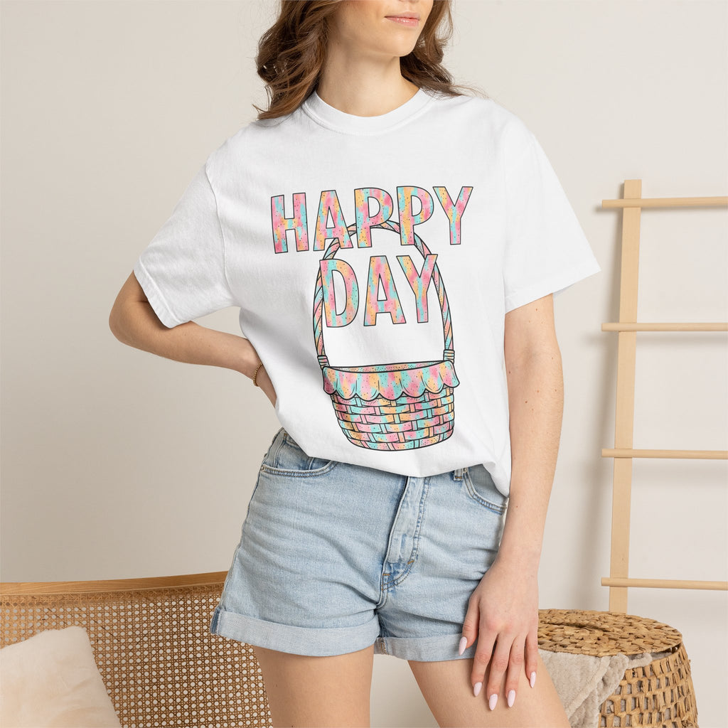 Easter Basket Shirt Easter Festivity Gift Women Muted Tones Tee Easter Hamper T-Shirt Easter Fan Pastel Tshirt Celebration Graphic Line Art