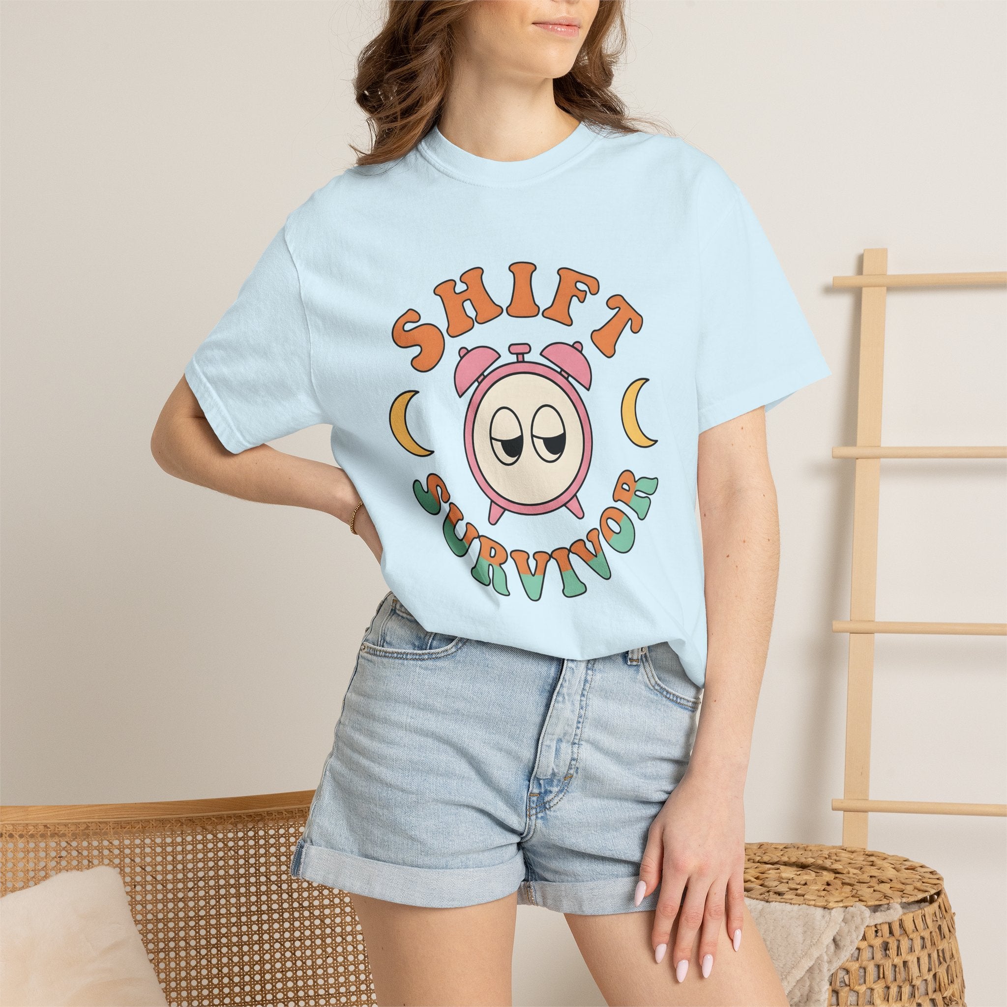 Sleepy Alarm Clock Shirt Nurses Work Gift Women Retro Tee Alarm Clock T-Shirt Nurse Enthusiast Vintage Tshirt Job Graphic Cartoon Moon