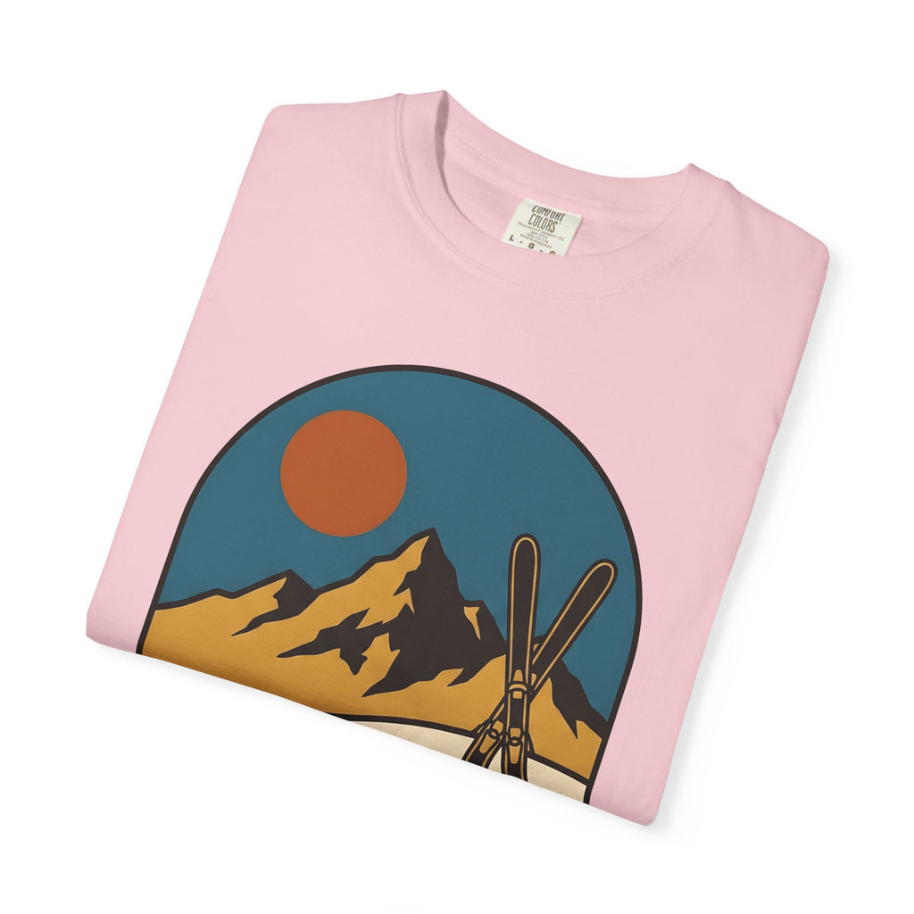 Alpine Skis Shirt Skiing Exploration Gift Women Hand Drawn Tee Skis T-Shirt Skier Fan Illustrated Tshirt Adventure Graphic Sketch Sunshine