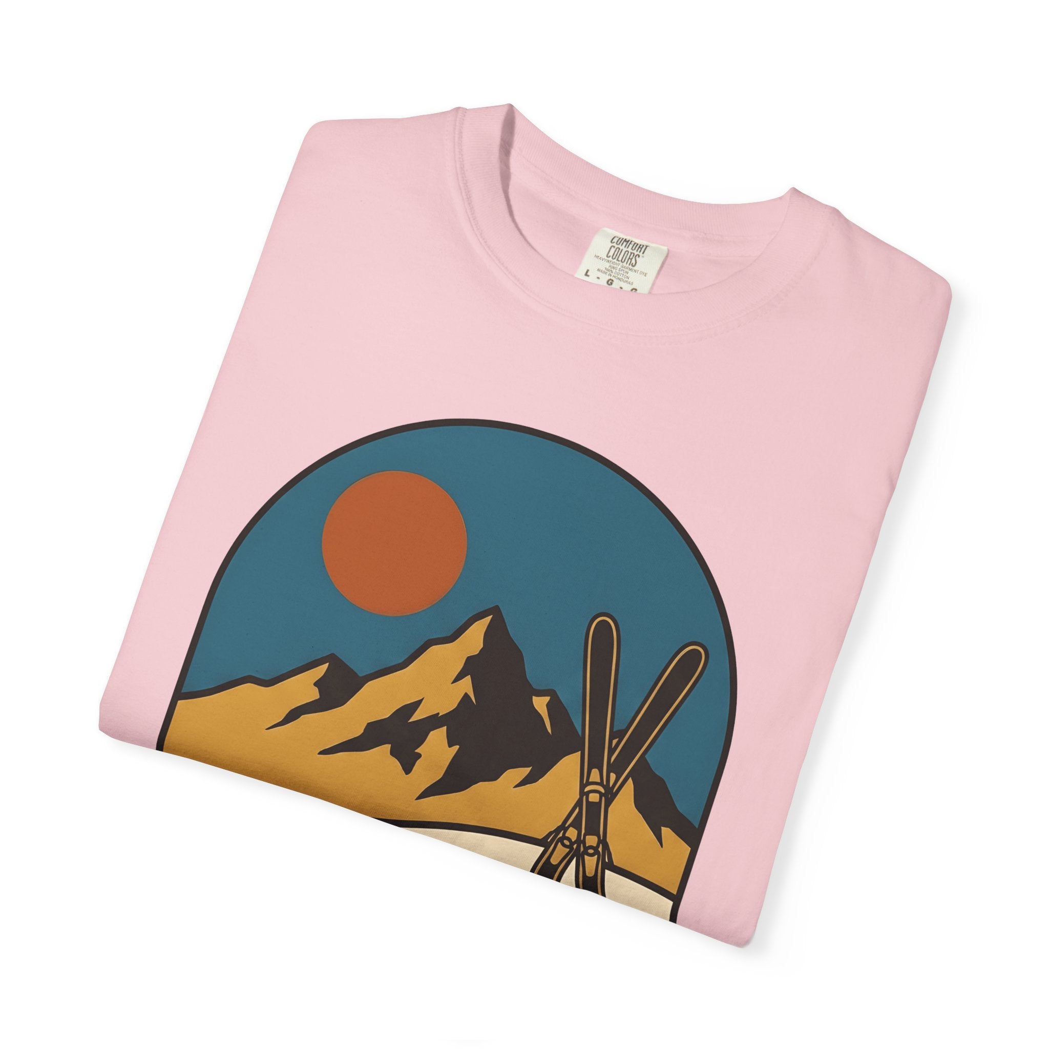 Alpine Skis Shirt Skiing Exploration Gift Women Hand Drawn Tee Skis T-Shirt Skier Fan Illustrated Tshirt Adventure Graphic Sketch Sunshine