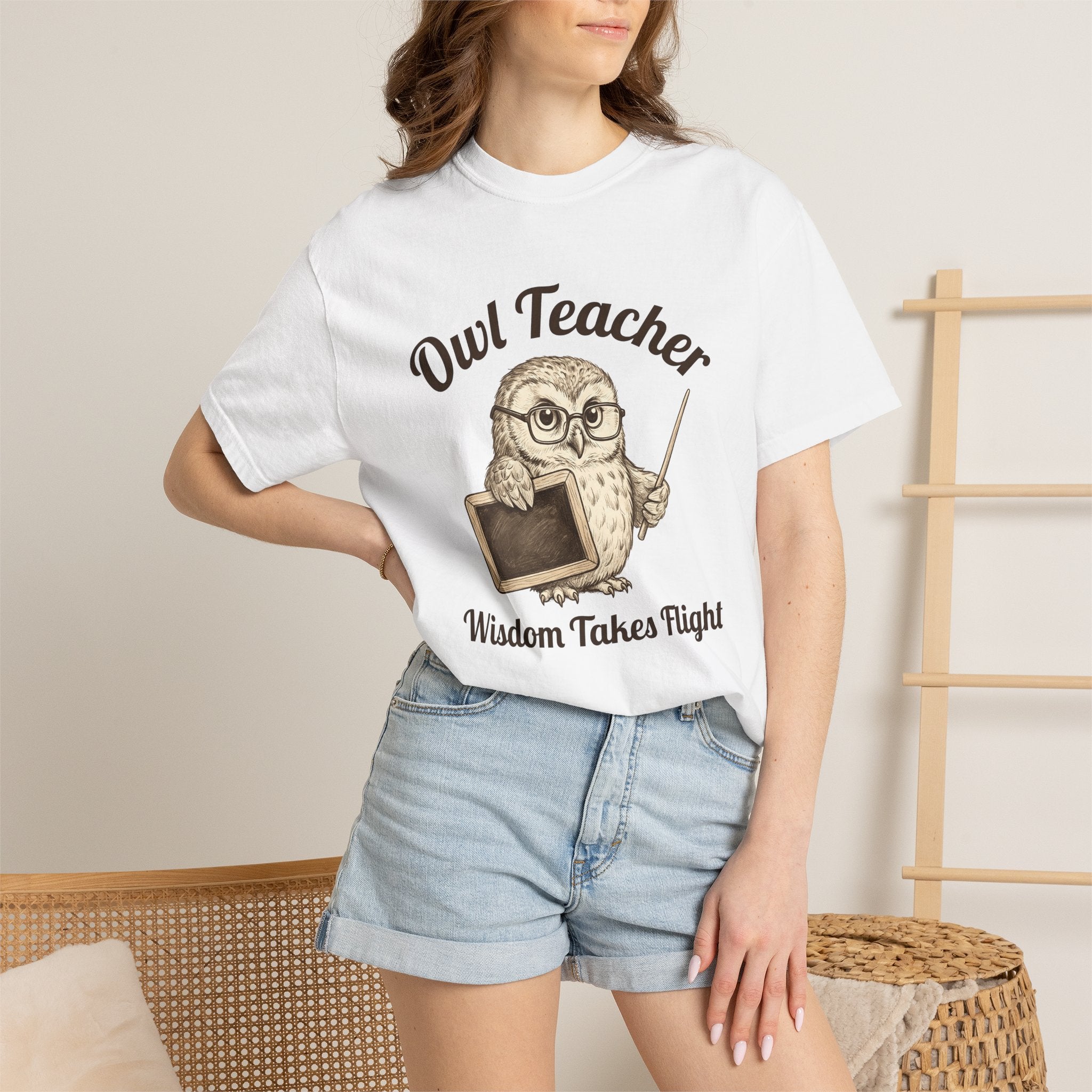 Owl Instructor Shirt Teacher Pet Gift Women Line Art Tee Owl Teacher T-Shirt Educator Enthusiast Illustration Graphic Drawing Hand Drawn