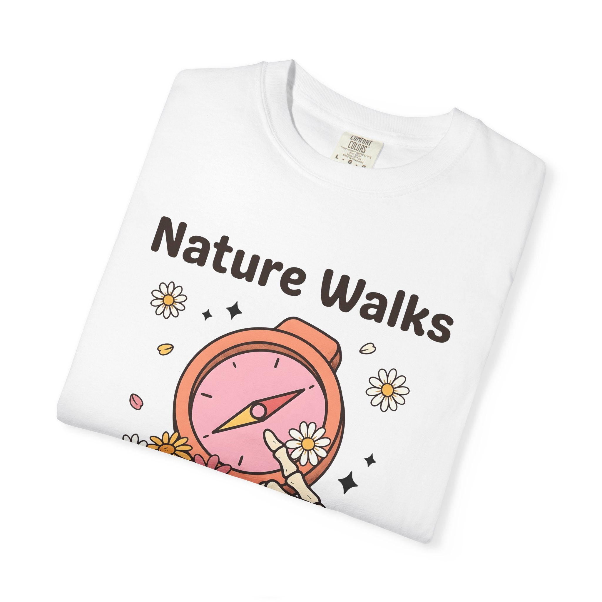 Compass Skeleton Hand Shirt Hiking Floral Gift Women Cartoon Tee Navigation T-Shirt Trekker Enthusiast Illustration Graphic Retro Daisies