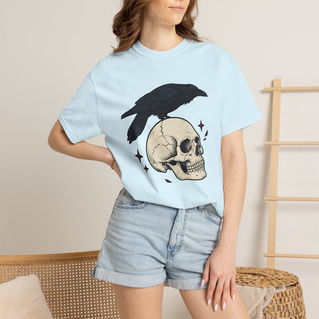 Raven Skull Shirt Halloween Gothic Gift Women Gothic Tee Crow T-Shirt Horror Fan Dark Tshirt Dark Graphic Vintage Stars Tshirt