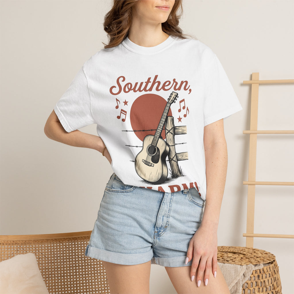 Guitar Fence Shirt Cowgirl Country Gift Women Vintage Tee Fence T-Shirt Cowboy Fan Retro Tshirt Country Graphic Hand Drawn Music Notes